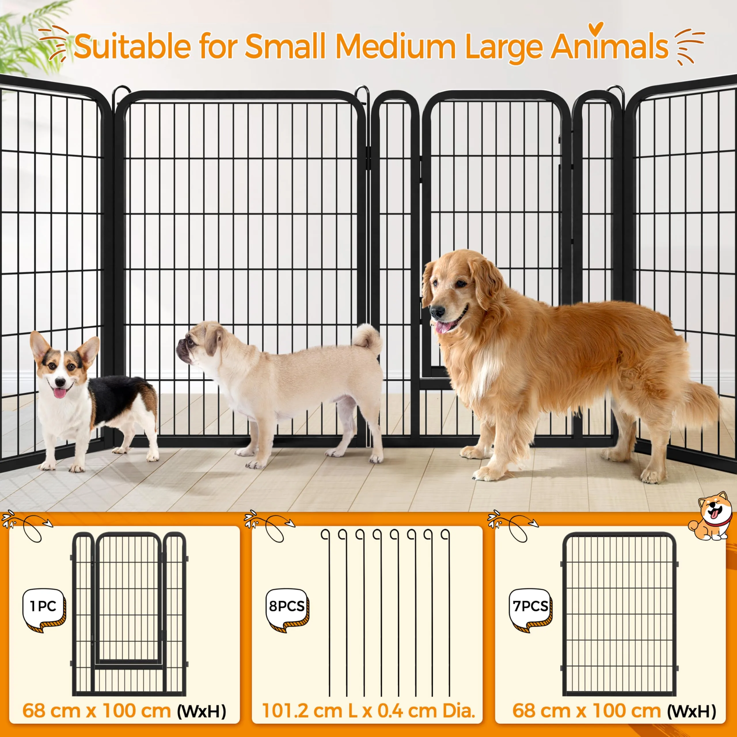 Yaheetech Recinto per Cani 16 Pannelli 68 x 100 cm in Metallo Nero - immagine 4