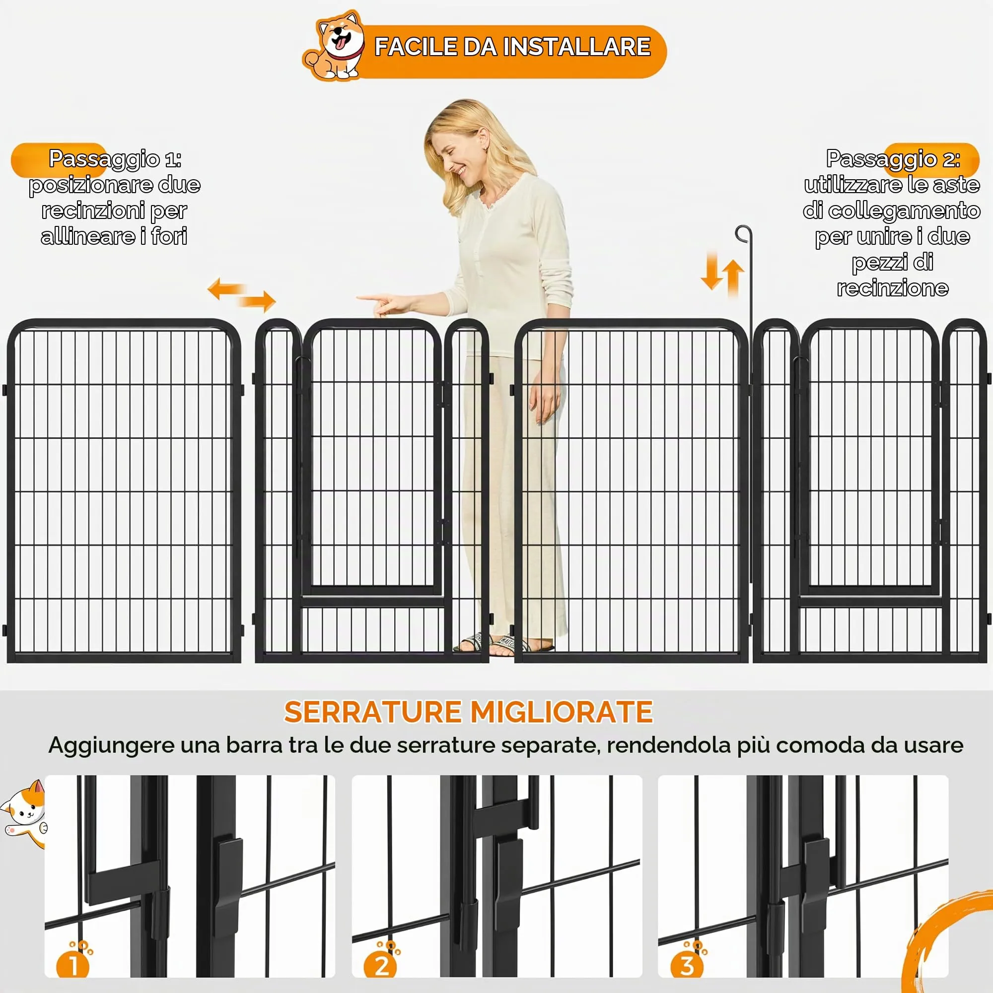 Yaheetech Recinto per Cani 16 Pannelli 68 x 100 cm in Metallo Nero - immagine 5