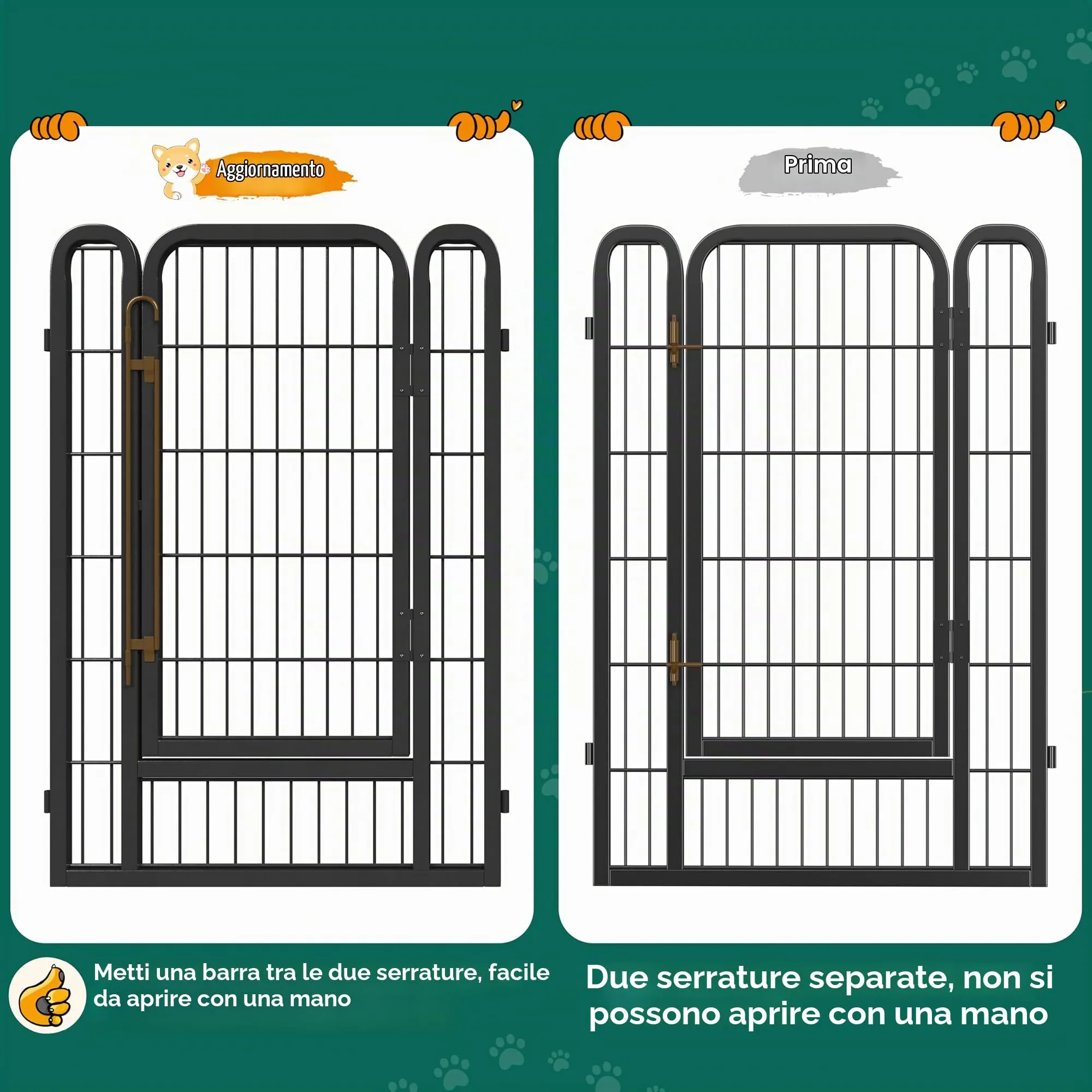 Yaheetech Recinto per Cani 16 Pannelli 68 x 100 cm in Metallo Nero - immagine 6