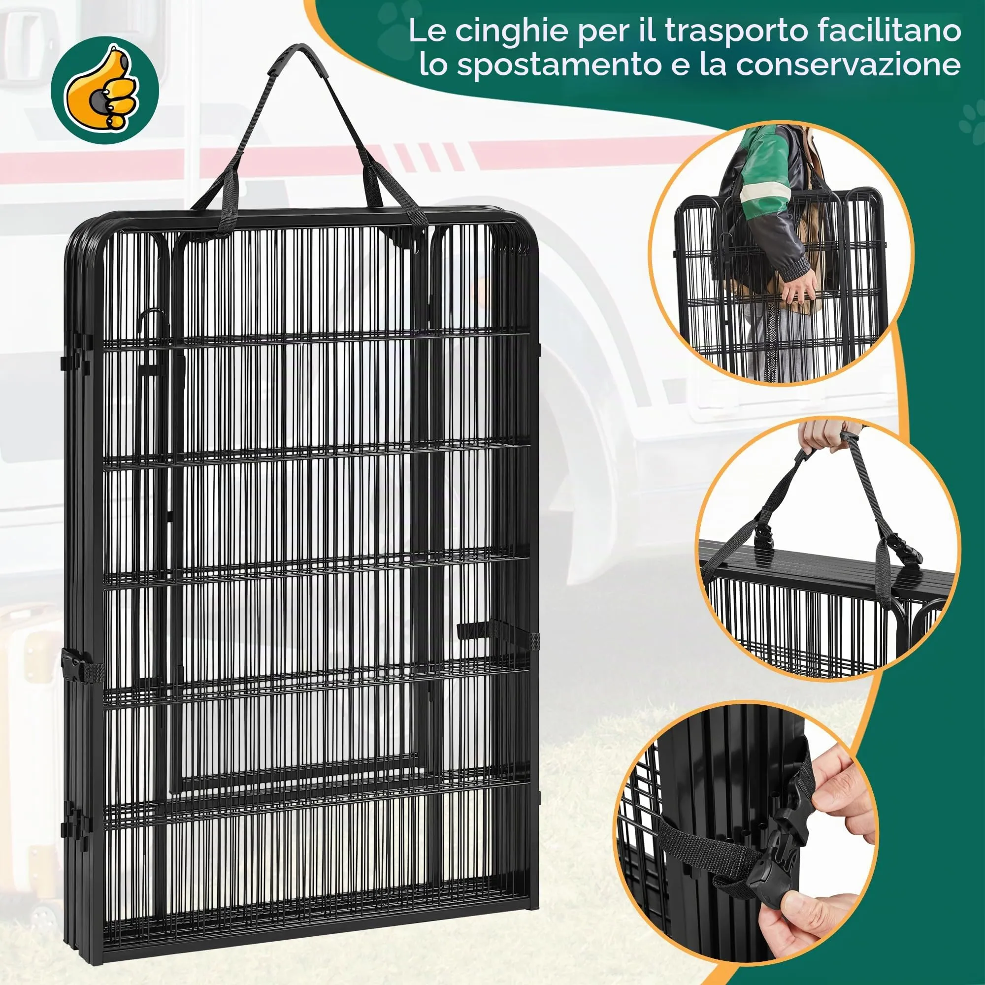 Yaheetech Recinto per Cani 16 Pannelli 68 x 100 cm in Metallo Nero - immagine 7