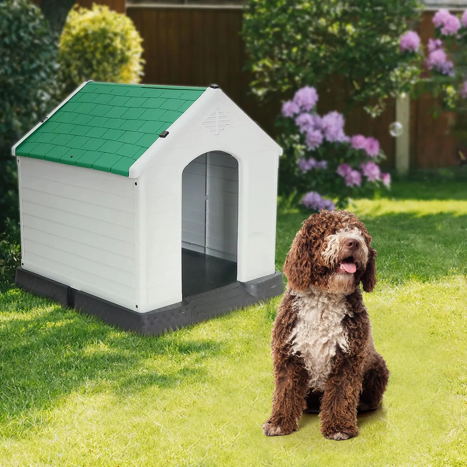 AQPET Cuccia Cani in Plastica L, Pavimento Rialzato, 105x96x98 cm, Verde - immagine 7