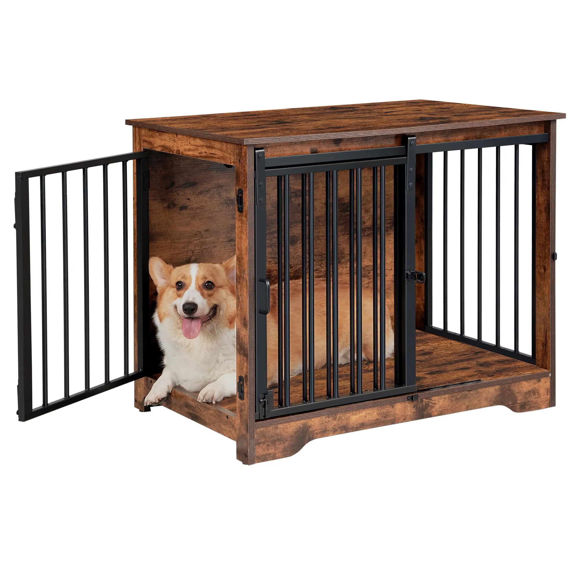 Hzuaneri 81cm Gabbia per Cani, Tavolo Supplemento, Nicchia Moderna per Cani, Gabbia per Cuccioli, Casetta per Animali, 2 porte, 55 x 81 x 67,5 cm, Marrone Rustico DFC83601B - immagine 1