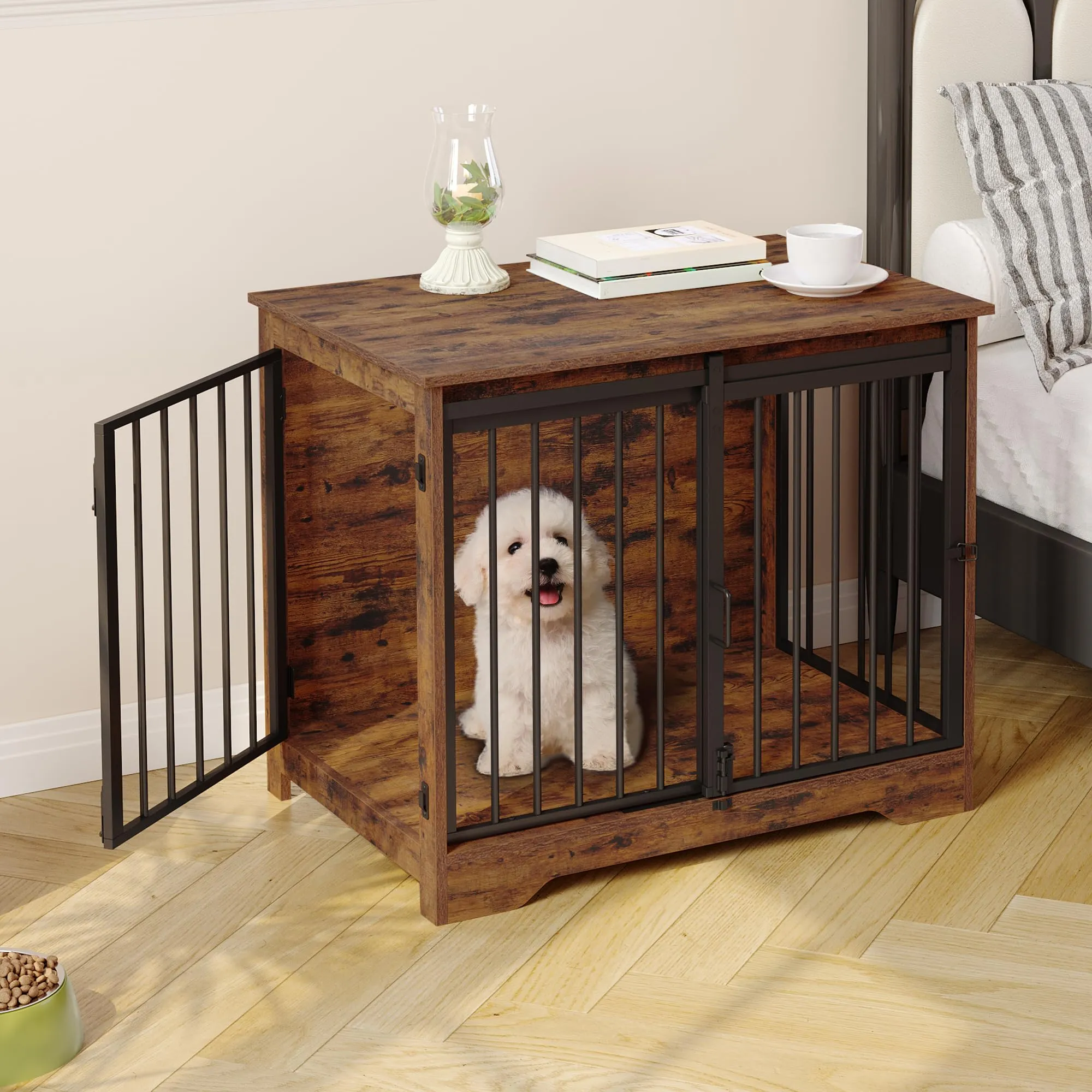 Hzuaneri 81cm Gabbia per Cani, Tavolo Supplemento, Nicchia Moderna per Cani, Gabbia per Cuccioli, Casetta per Animali, 2 porte, 55 x 81 x 67,5 cm, Marrone Rustico DFC83601B - immagine 3