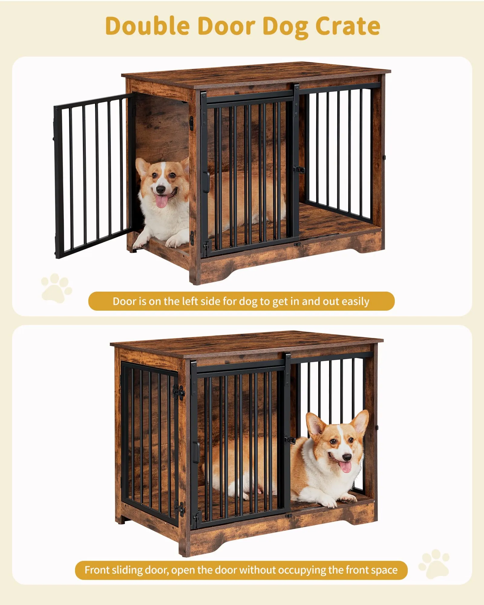 Hzuaneri 81cm Gabbia per Cani, Tavolo Supplemento, Nicchia Moderna per Cani, Gabbia per Cuccioli, Casetta per Animali, 2 porte, 55 x 81 x 67,5 cm, Marrone Rustico DFC83601B - immagine 4
