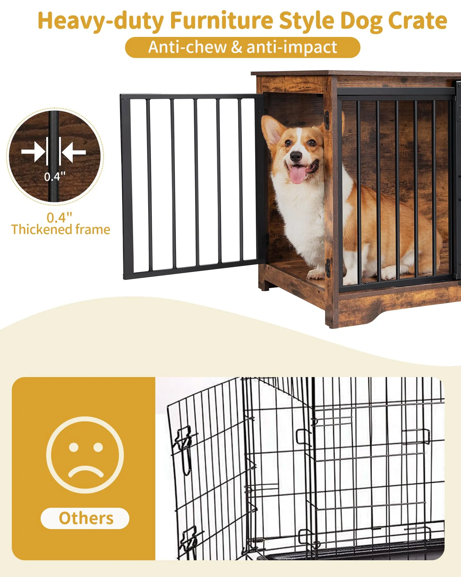 Hzuaneri 81cm Gabbia per Cani, Tavolo Supplemento, Nicchia Moderna per Cani, Gabbia per Cuccioli, Casetta per Animali, 2 porte, 55 x 81 x 67,5 cm, Marrone Rustico DFC83601B - immagine 5