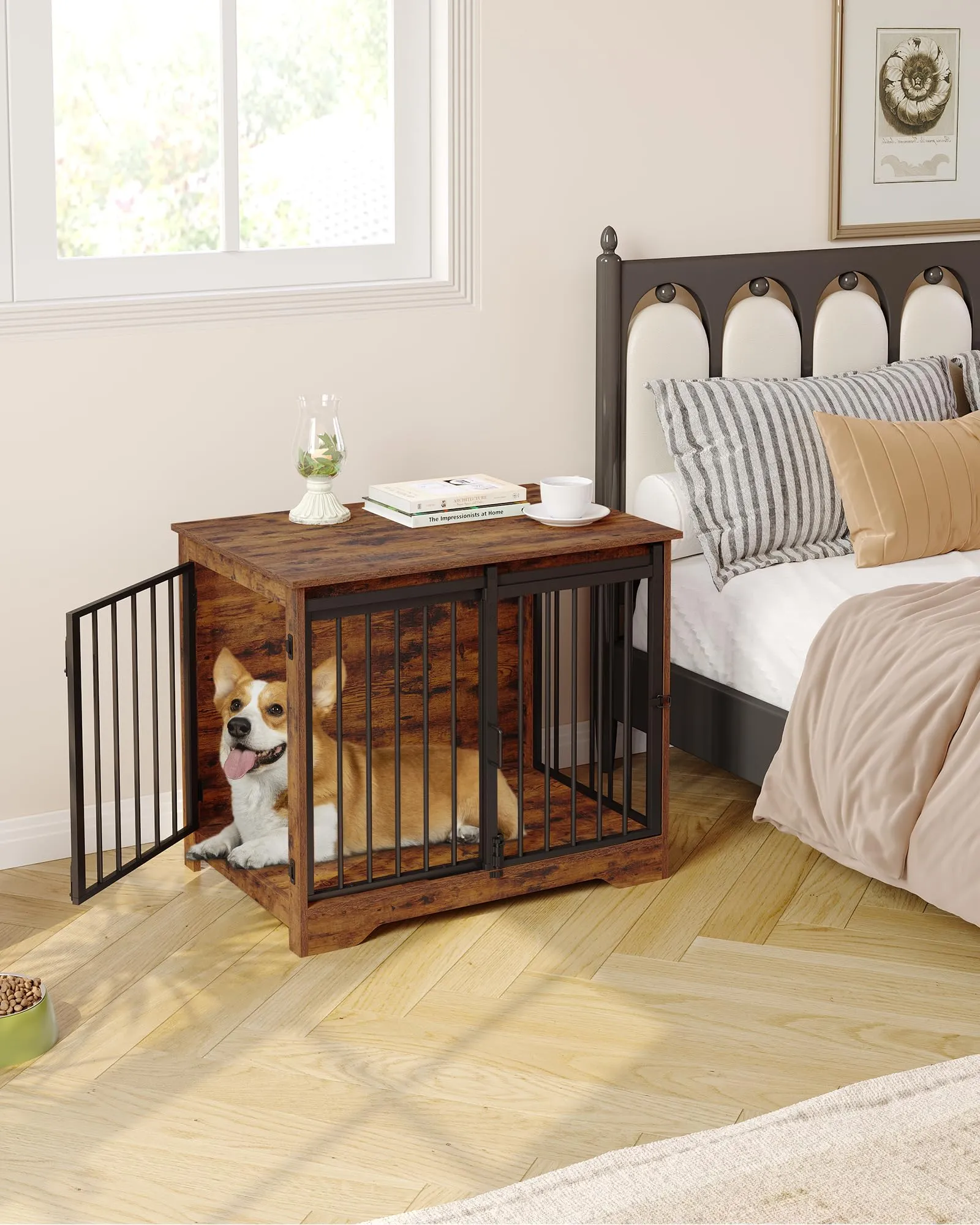 Hzuaneri 81cm Gabbia per Cani, Tavolo Supplemento, Nicchia Moderna per Cani, Gabbia per Cuccioli, Casetta per Animali, 2 porte, 55 x 81 x 67,5 cm, Marrone Rustico DFC83601B - immagine 6