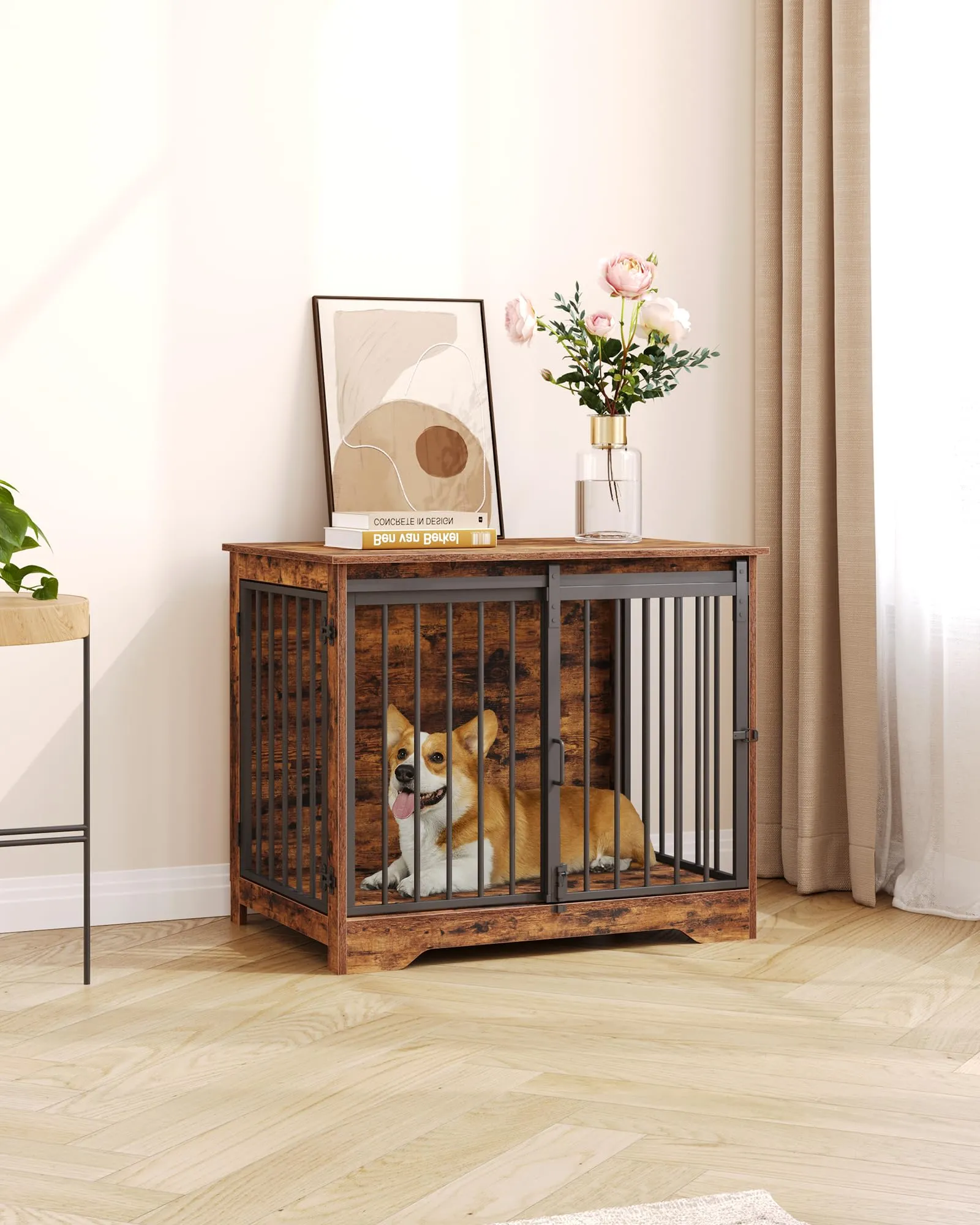 Hzuaneri 81cm Gabbia per Cani, Tavolo Supplemento, Nicchia Moderna per Cani, Gabbia per Cuccioli, Casetta per Animali, 2 porte, 55 x 81 x 67,5 cm, Marrone Rustico DFC83601B - immagine 9