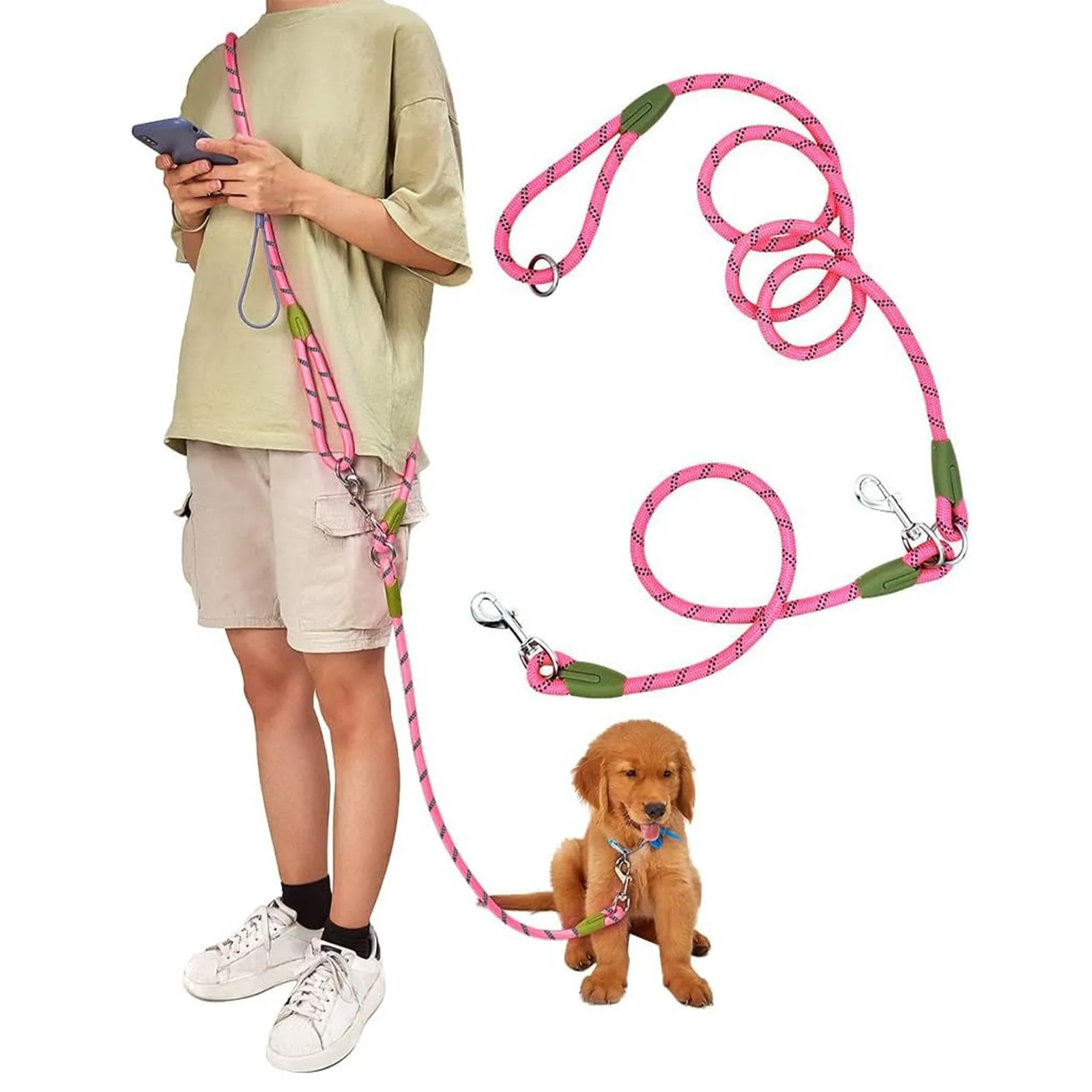 Eyeleaf Guinzaglio Mani Libere per Cani Riflettente Guinzaglio per Cani 2,3 Metri Lungo Guinzaglio Addestramento per Cani Taglia Grande Media e Piccola Rosso - immagine 1