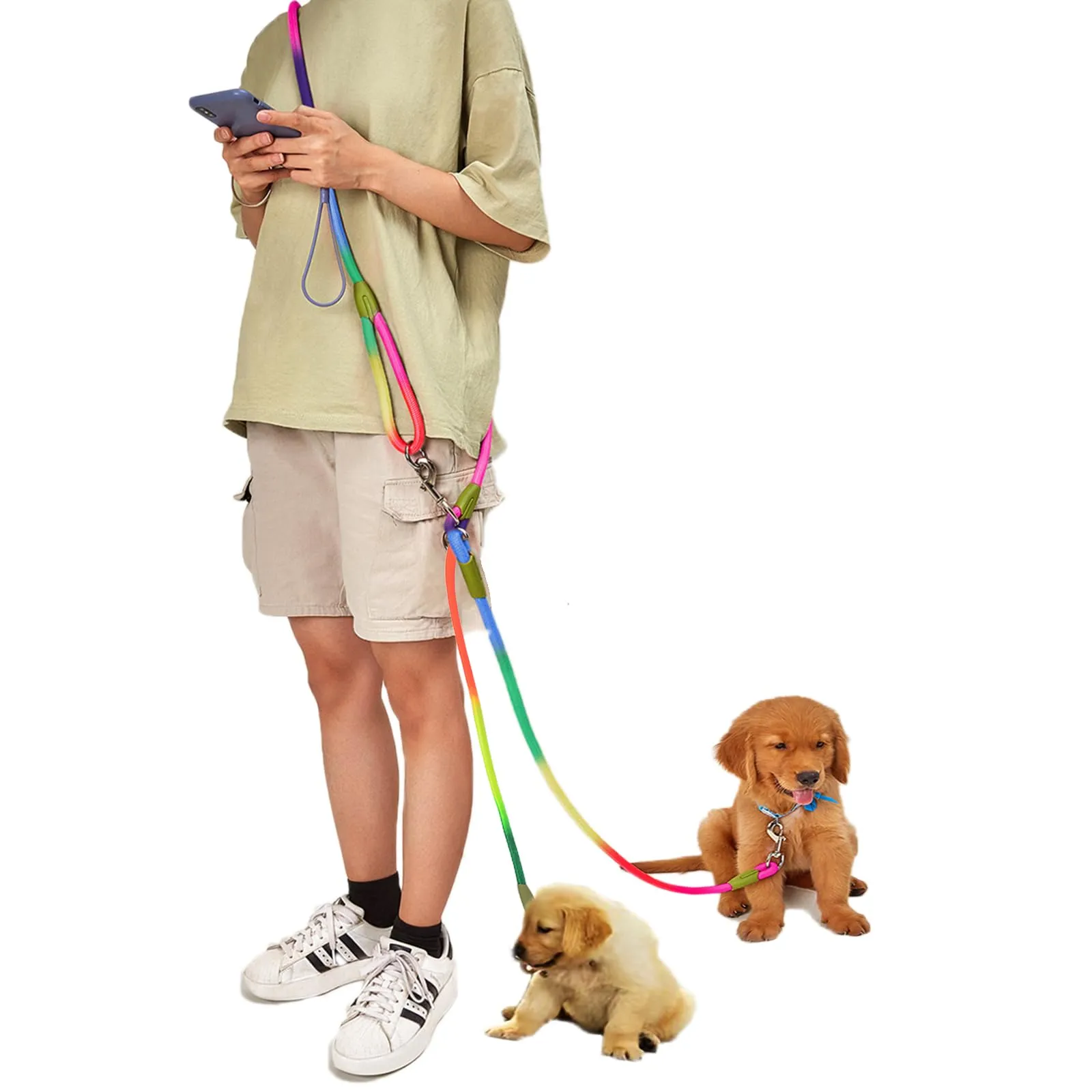 Guinzaglio Doppio per Cani 260 cm Riflettente Guinzaglio per Cani Grande Media e Piccola Camminata 360°Nessun Groviglio Colorato - immagine 1