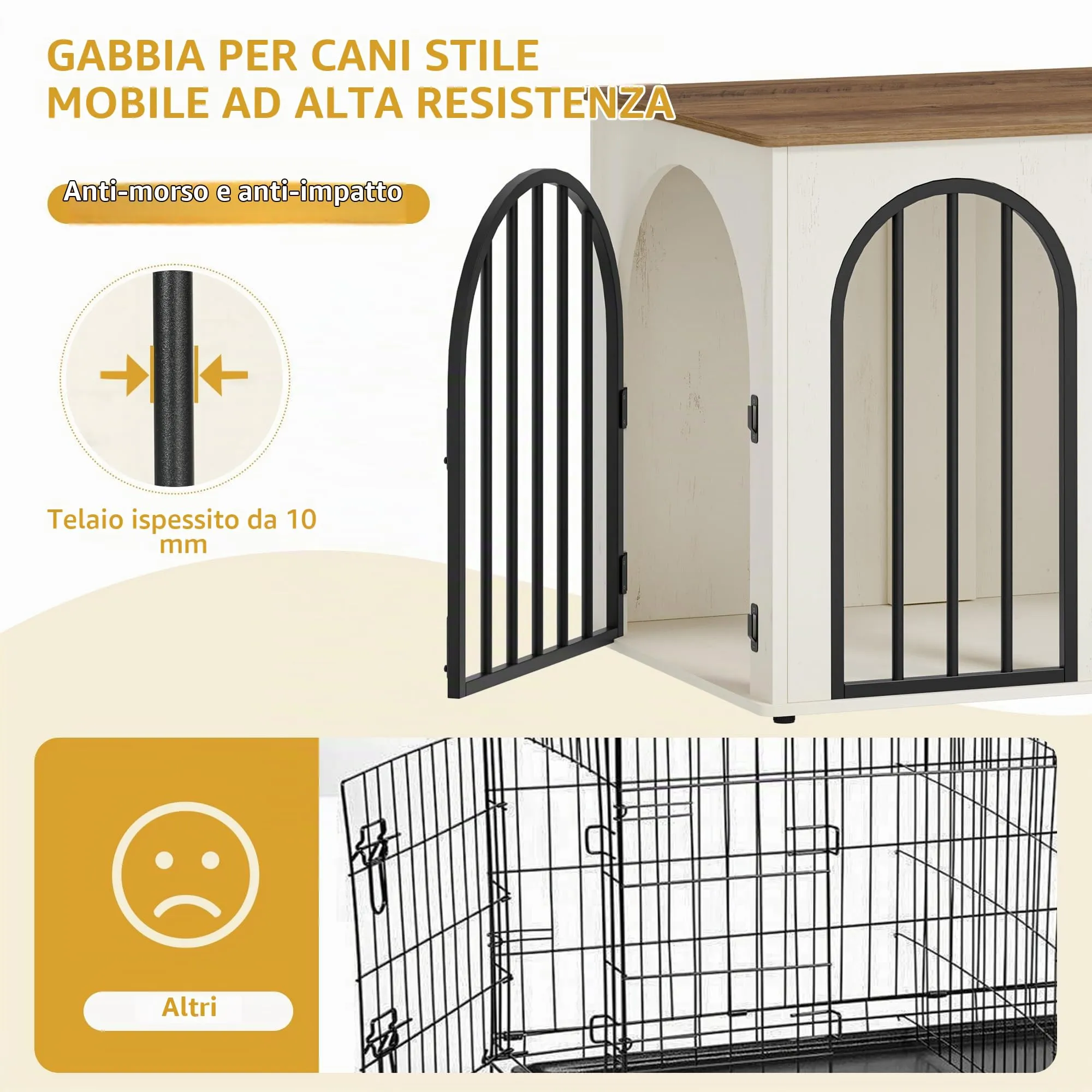 Hzuaneri 80 cm Gabbia per Cani, Bianco e Marrone, Tavolo Supplemento - immagine 4