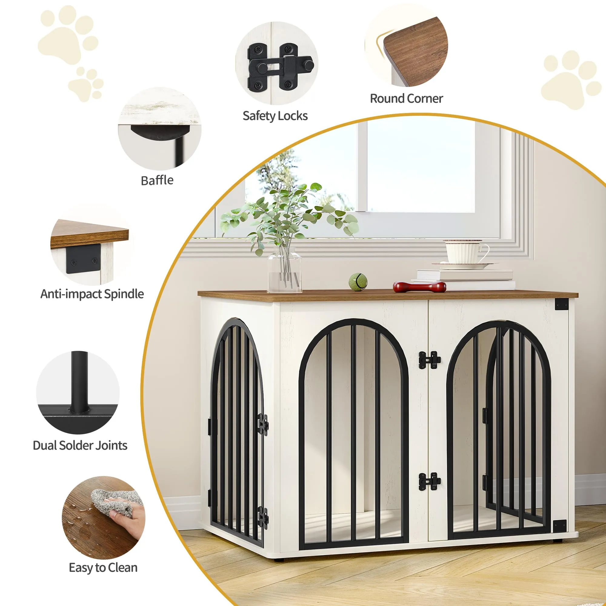 Hzuaneri 80 cm Gabbia per Cani, Bianco e Marrone, Tavolo Supplemento - immagine 6