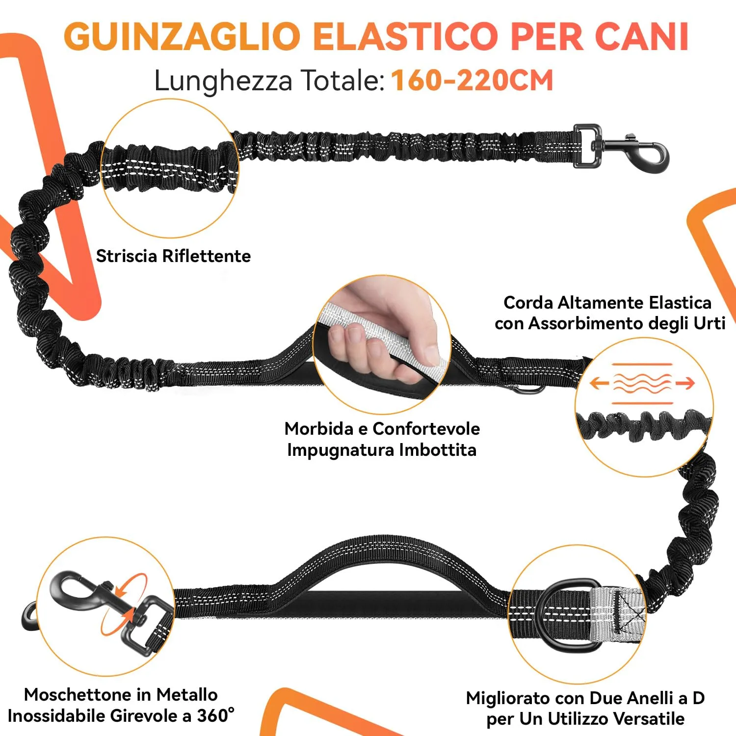 Looxmeer Guinzaglio Mani Libere per Cani, Guinzaglio per Cani da Corsa, Passeggio, Trekking con Cintura in Vita Regolabile e Custodia per l'Acqua con Filo Riflettente, Grigio - immagine 3