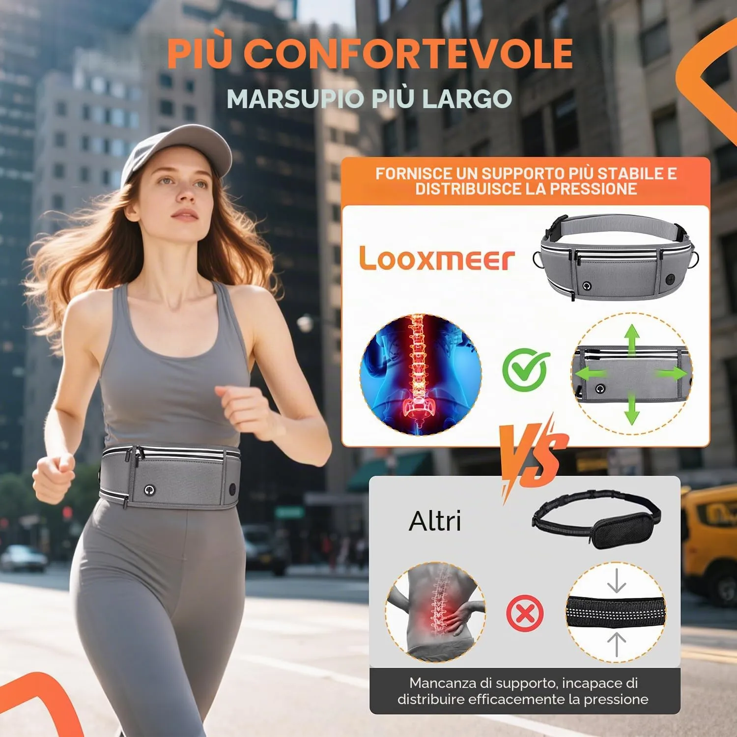 Looxmeer Guinzaglio Mani Libere per Cani, Guinzaglio per Cani da Corsa, Passeggio, Trekking con Cintura in Vita Regolabile e Custodia per l'Acqua con Filo Riflettente, Grigio - immagine 4
