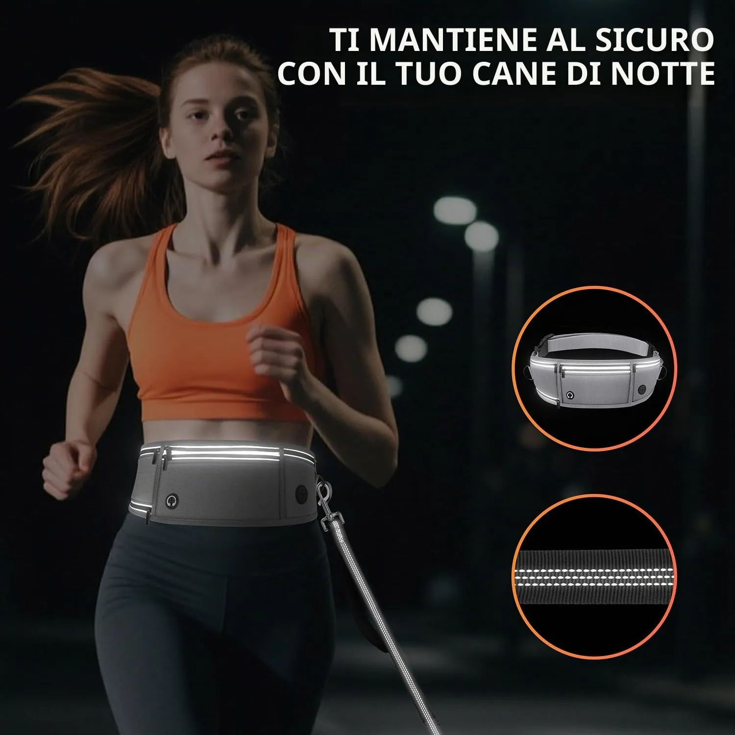 Looxmeer Guinzaglio Mani Libere per Cani, Guinzaglio per Cani da Corsa, Passeggio, Trekking con Cintura in Vita Regolabile e Custodia per l'Acqua con Filo Riflettente, Grigio - immagine 6