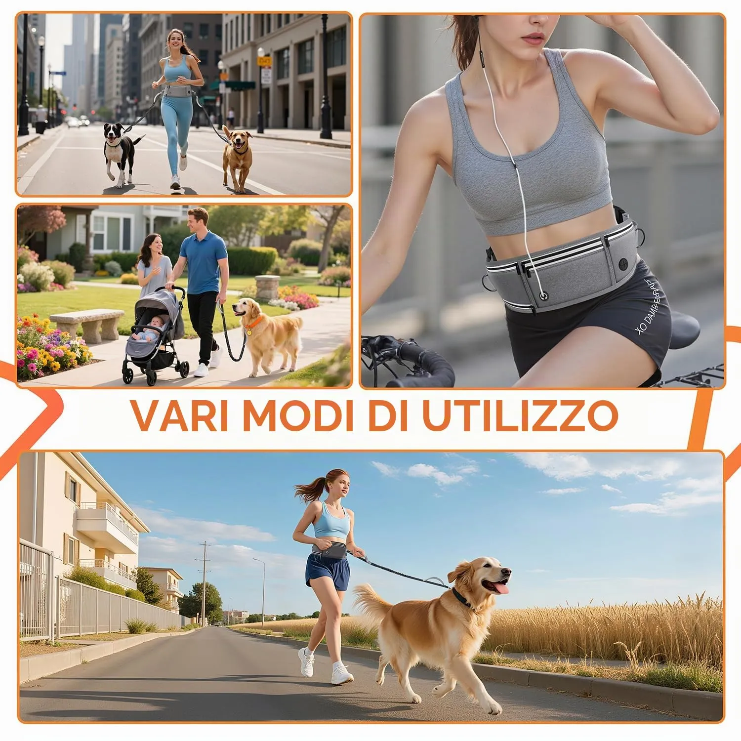 Looxmeer Guinzaglio Mani Libere per Cani, Guinzaglio per Cani da Corsa, Passeggio, Trekking con Cintura in Vita Regolabile e Custodia per l'Acqua con Filo Riflettente, Grigio - immagine 7