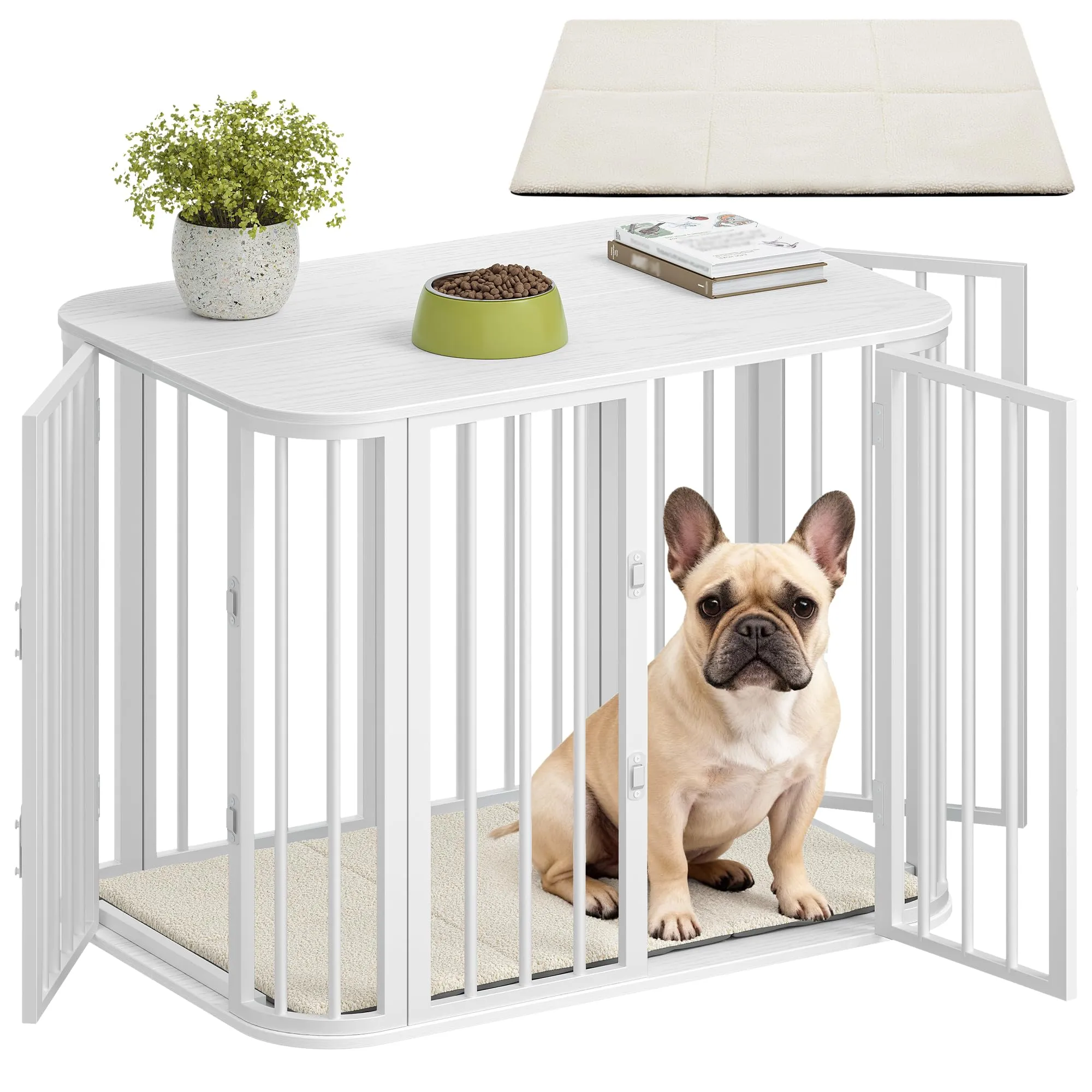 Hzuaneri Gabbia per Cani da Interno 80 cm, kennel Cane Medio con Cuscino, 3 Porte per Cani di Piccola Media, 55 x 80 x 61,5 cm,M, Bianco DFC87713W - immagine 1
