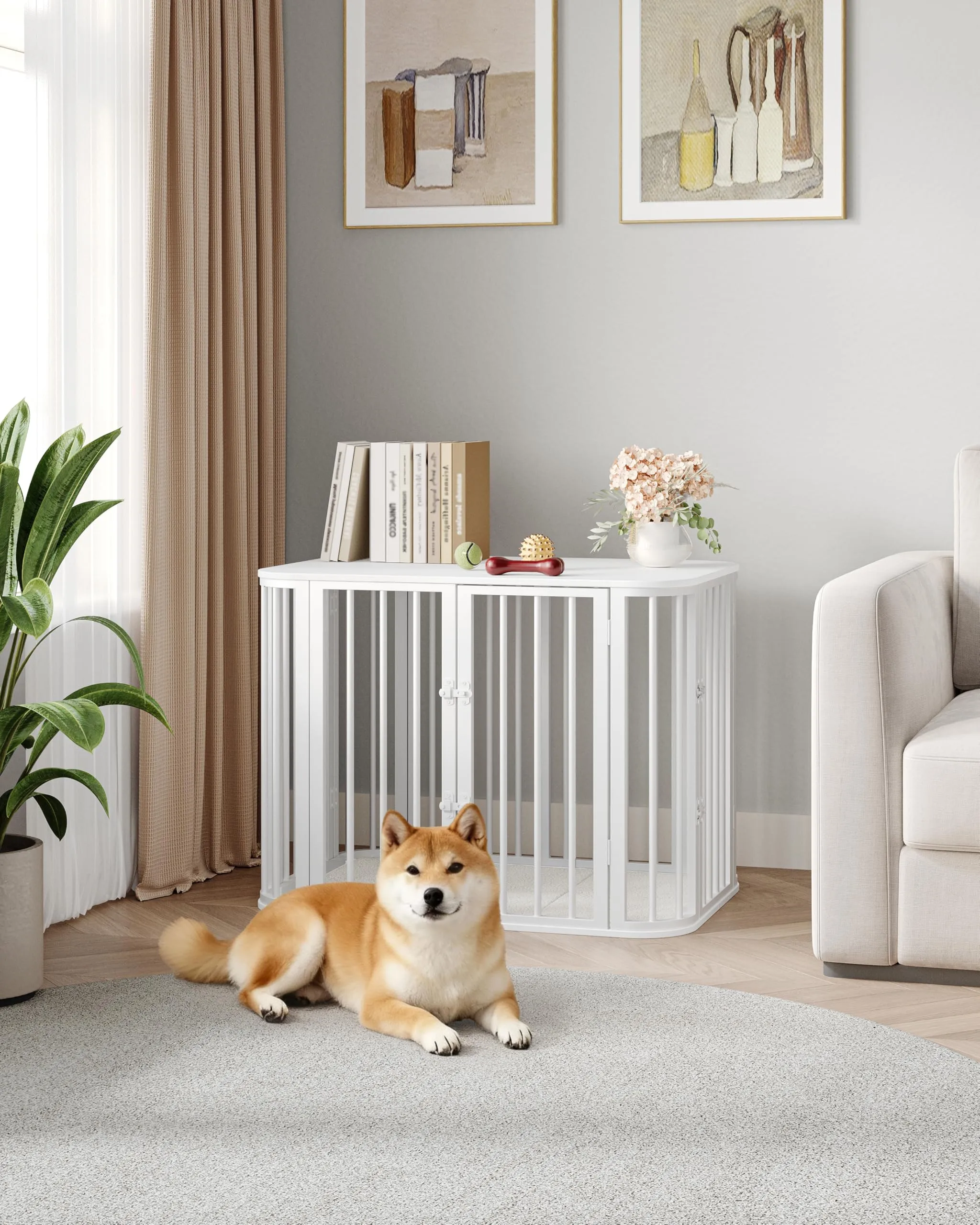 Hzuaneri Gabbia per Cani da Interno 80 cm, kennel Cane Medio con Cuscino, 3 Porte per Cani di Piccola Media, 55 x 80 x 61,5 cm,M, Bianco DFC87713W - immagine 2