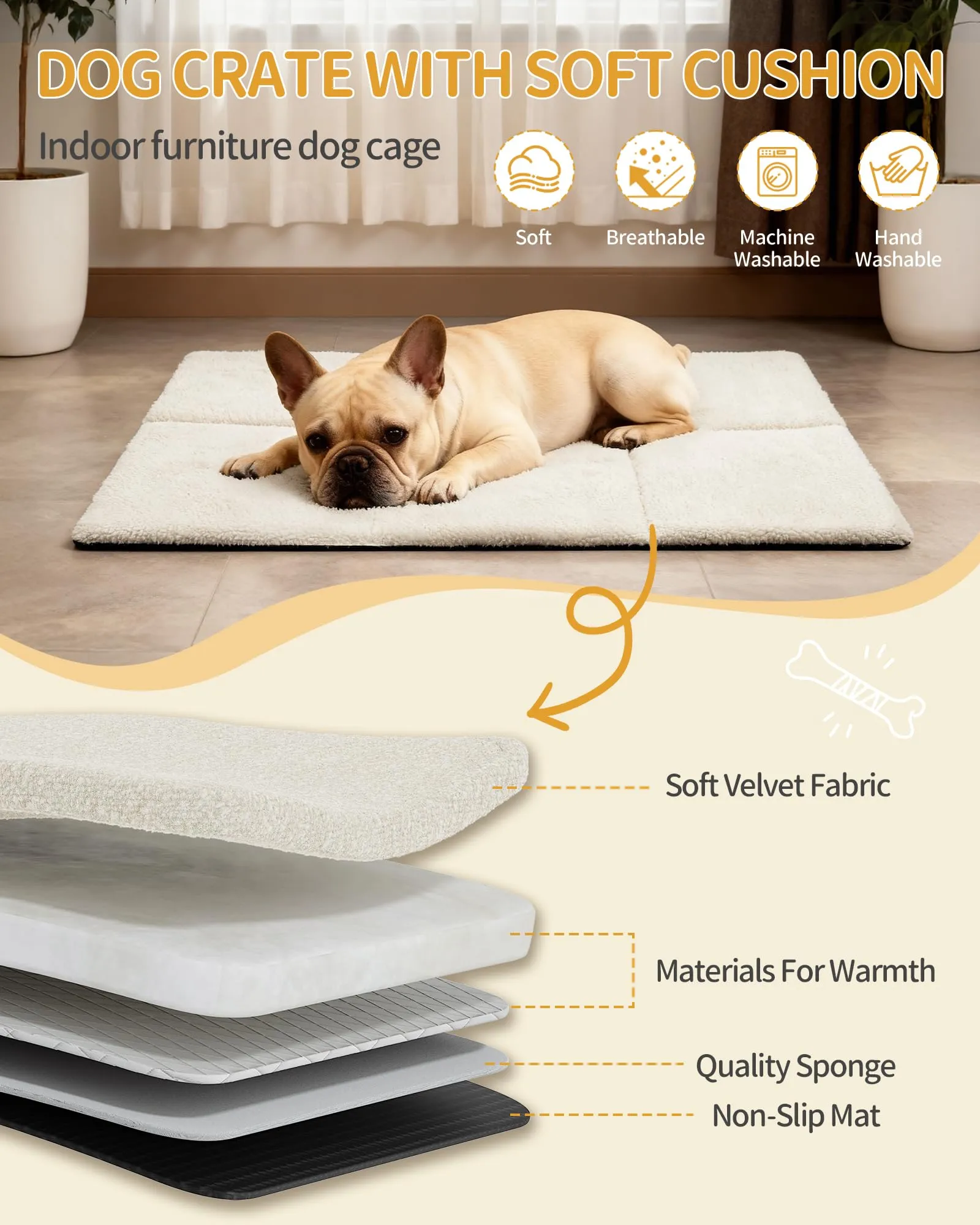 Hzuaneri Gabbia per Cani da Interno 80 cm, kennel Cane Medio con Cuscino, 3 Porte per Cani di Piccola Media, 55 x 80 x 61,5 cm,M, Bianco DFC87713W - immagine 3