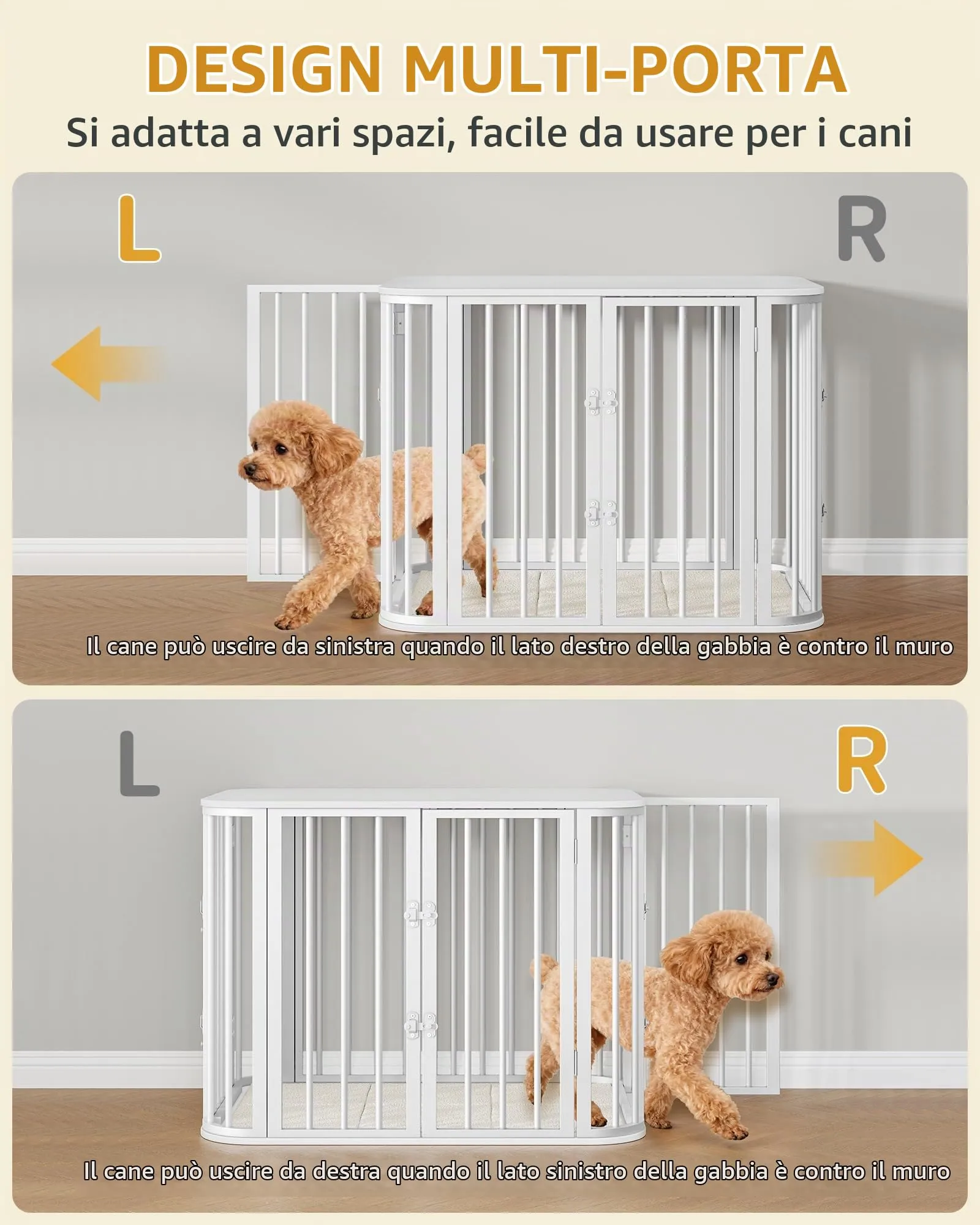 Hzuaneri Gabbia per Cani da Interno 80 cm, kennel Cane Medio con Cuscino, 3 Porte per Cani di Piccola Media, 55 x 80 x 61,5 cm,M, Bianco DFC87713W - immagine 5