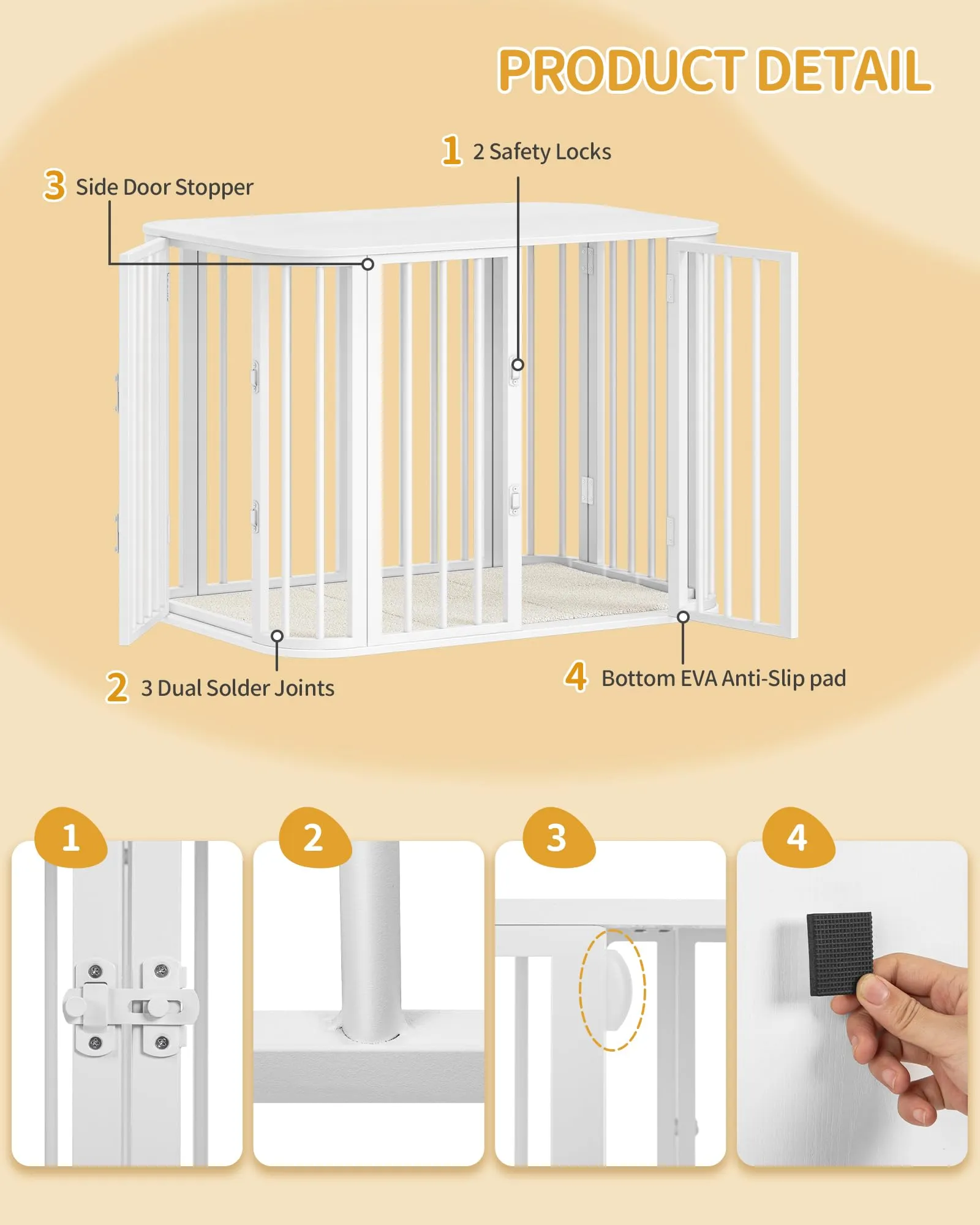 Hzuaneri Gabbia per Cani da Interno 80 cm, kennel Cane Medio con Cuscino, 3 Porte per Cani di Piccola Media, 55 x 80 x 61,5 cm,M, Bianco DFC87713W - immagine 6