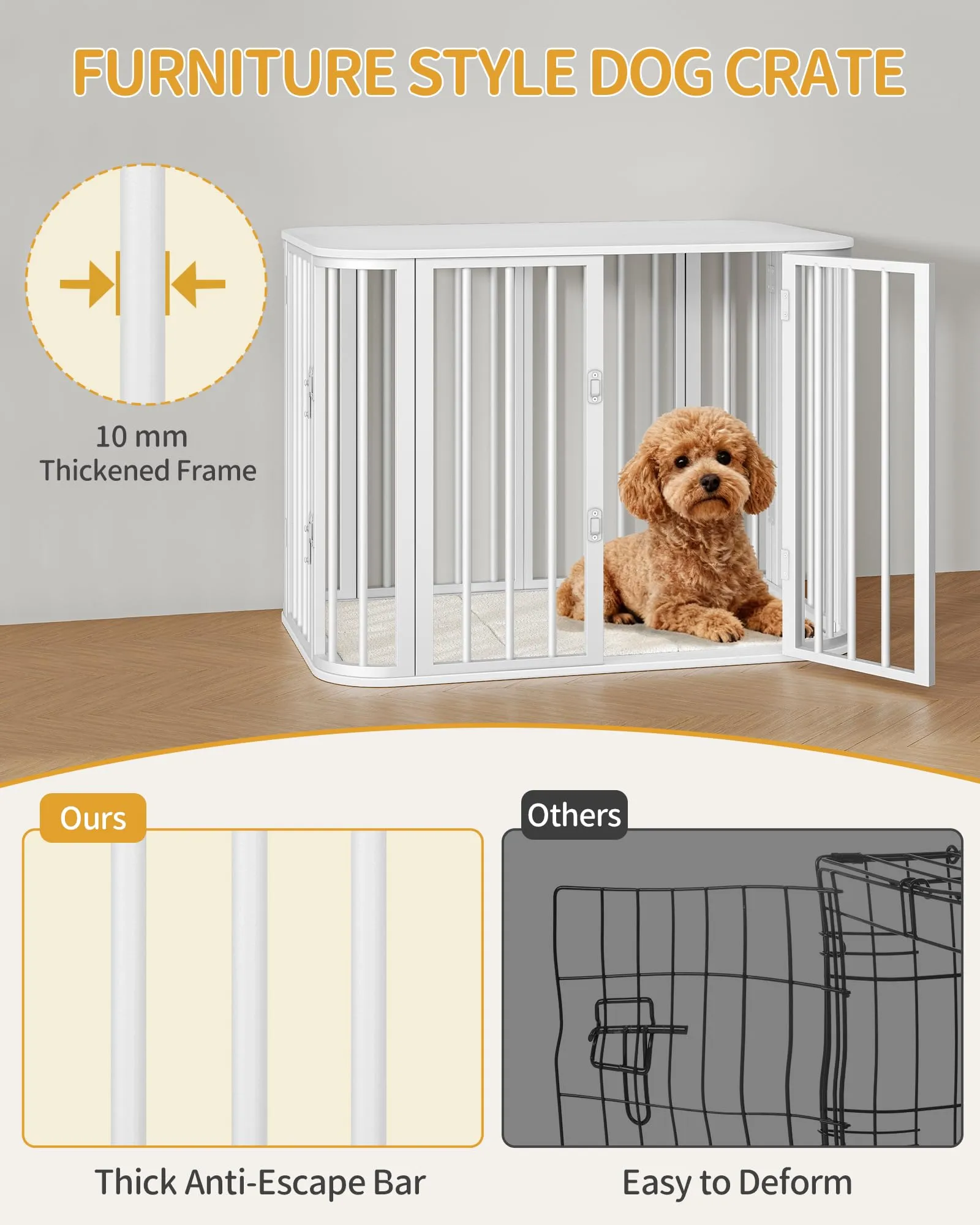 Hzuaneri Gabbia per Cani da Interno 80 cm, kennel Cane Medio con Cuscino, 3 Porte per Cani di Piccola Media, 55 x 80 x 61,5 cm,M, Bianco DFC87713W - immagine 7
