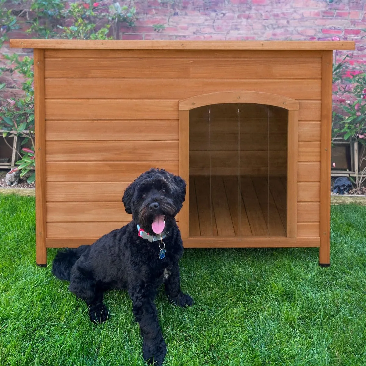Cuccia per cani di media taglia casa per animali H 70cm H x 103cm L x 66cm P tetto apribile con cerniera Sportelli rimovibili sul pavimento Resistente alle intemperie Legno di abete Facile da pulire - immagine 5