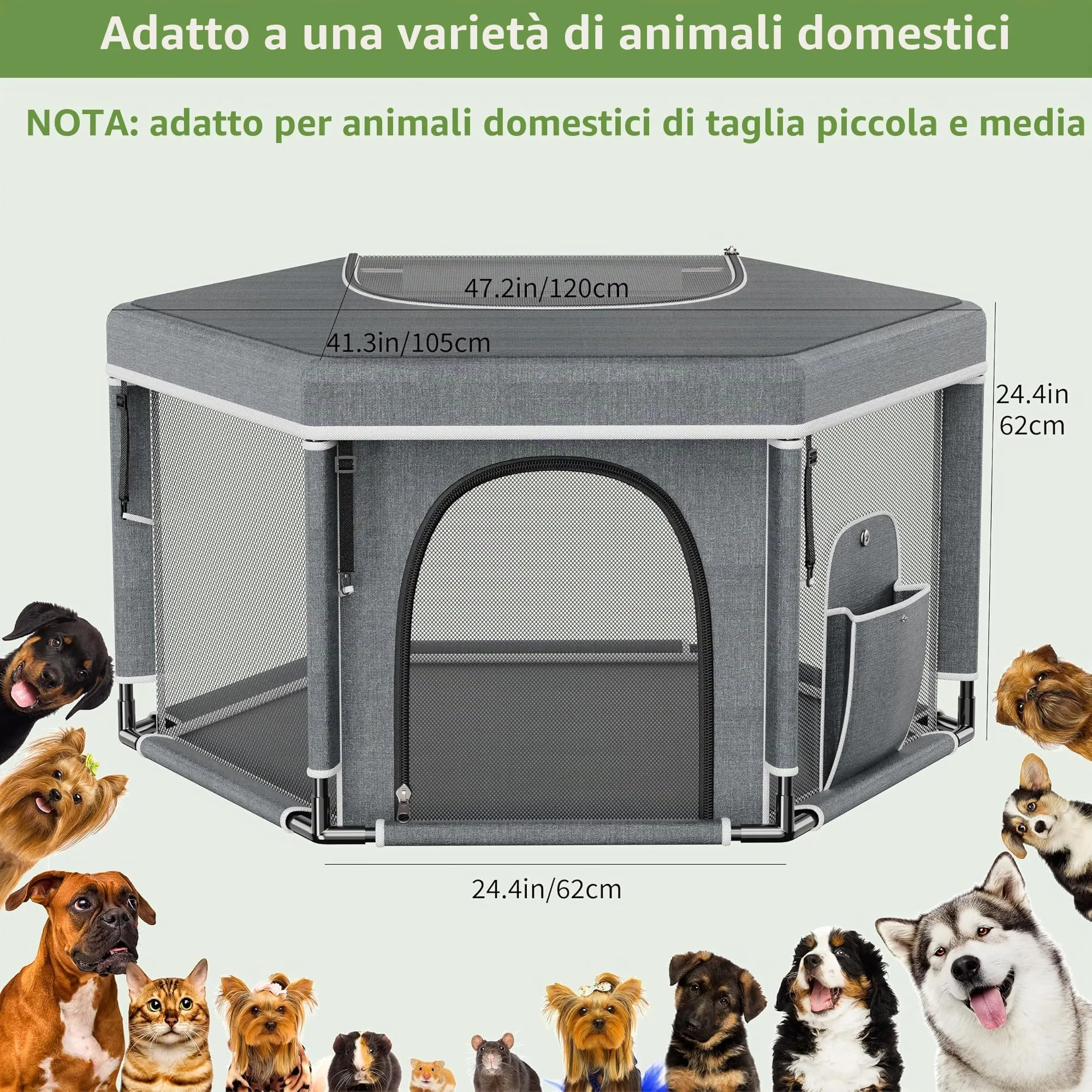 Cofanetto esagonale per cuccioli extra alti, box razze grandi e piccole, accessorio per cuccioli, indispensabile per cani, 122 x 65 cm - immagine 2
