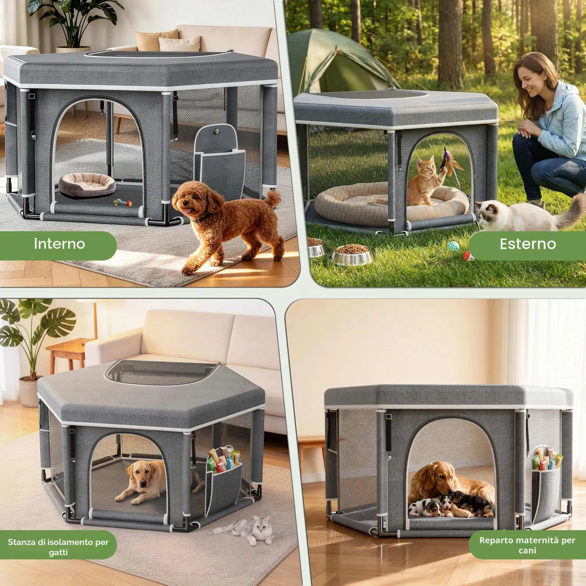 Cofanetto esagonale per cuccioli extra alti, box razze grandi e piccole, accessorio per cuccioli, indispensabile per cani, 122 x 65 cm - immagine 4
