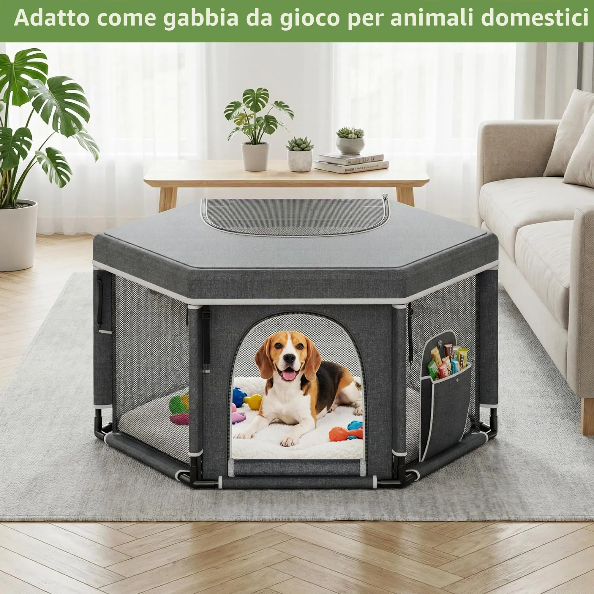 Cofanetto esagonale per cuccioli extra alti, box razze grandi e piccole, accessorio per cuccioli, indispensabile per cani, 122 x 65 cm - immagine 6