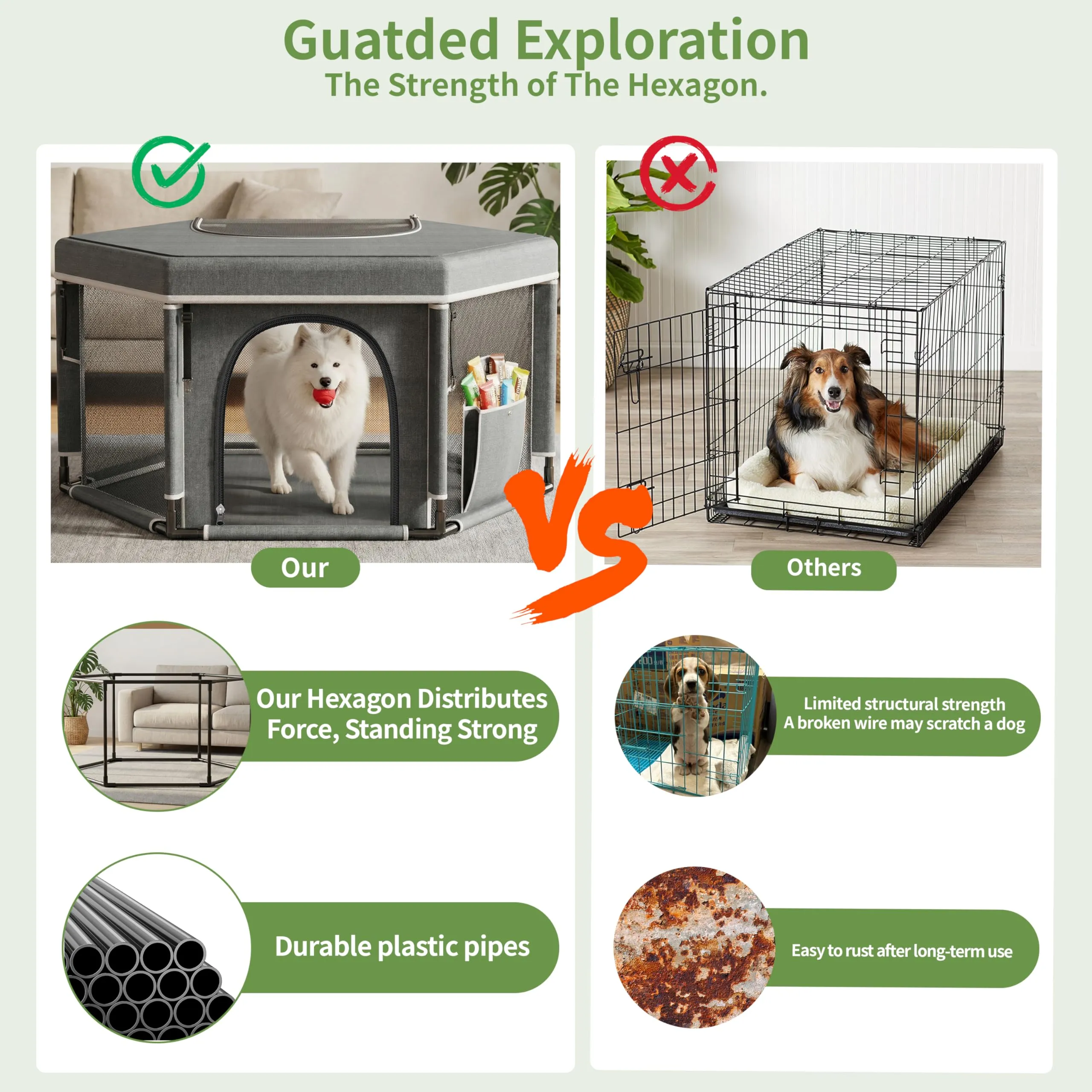 Cofanetto esagonale per cuccioli extra alti, box razze grandi e piccole, accessorio per cuccioli, indispensabile per cani, 122 x 65 cm - immagine 7