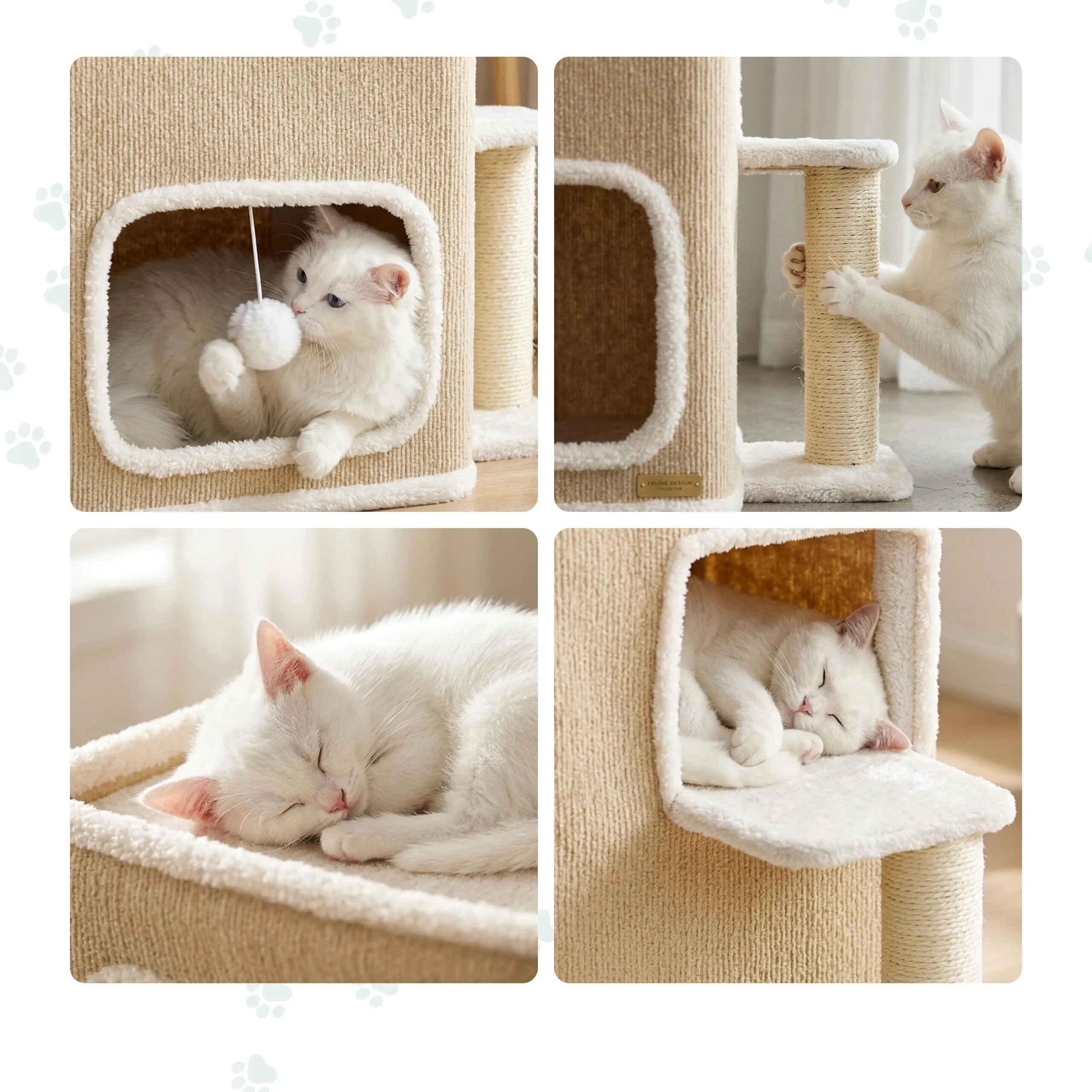 Relaxdays Casetta per gatti 2 piani, tessuto beige - immagine 3