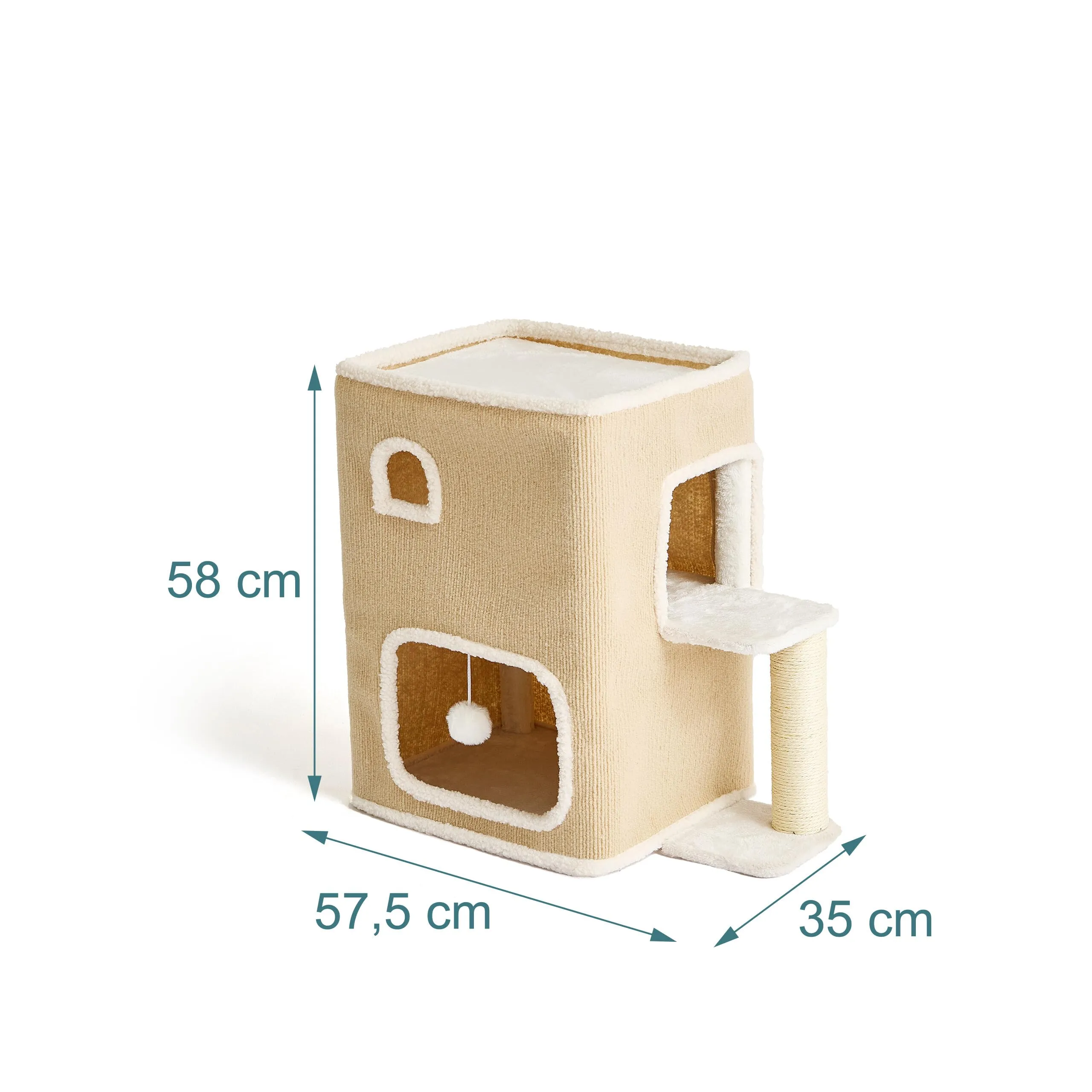 Relaxdays Casetta per gatti 2 piani, tessuto beige - immagine 4