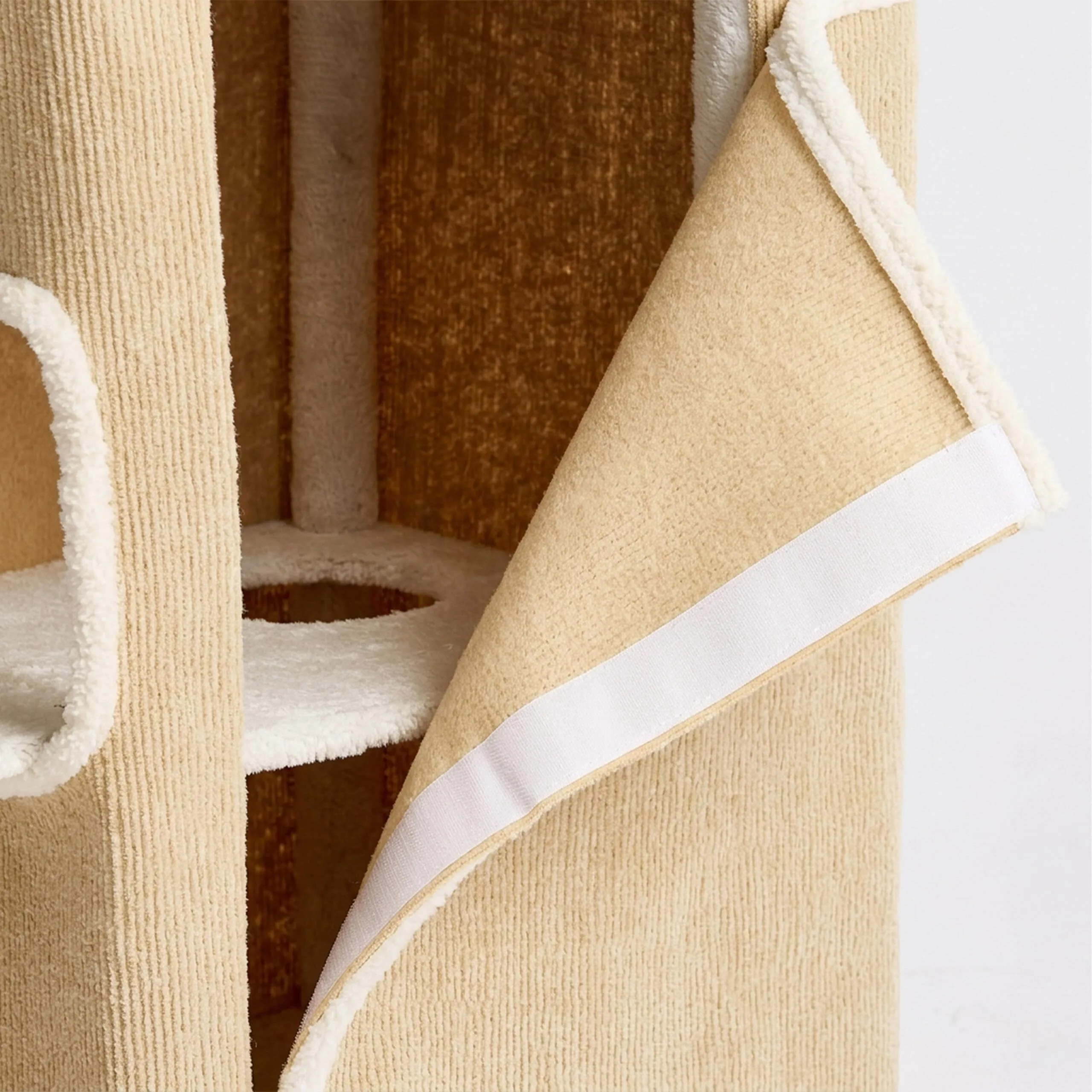 Relaxdays Casetta per gatti 2 piani, tessuto beige - immagine 6