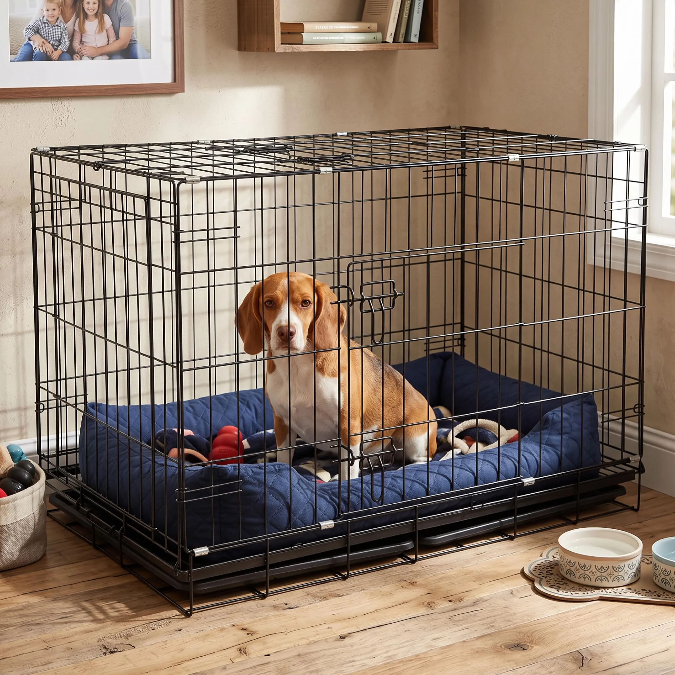 Baroni Home Gabbia per Cani e Gatti in Metallo Pieghevole, Trasportino con Doppia Porta Superiore e Laterale, Vaschetta Estraibile, Struttura Richiudibile e Salvaspazio, 100x60x70cm - immagine 2