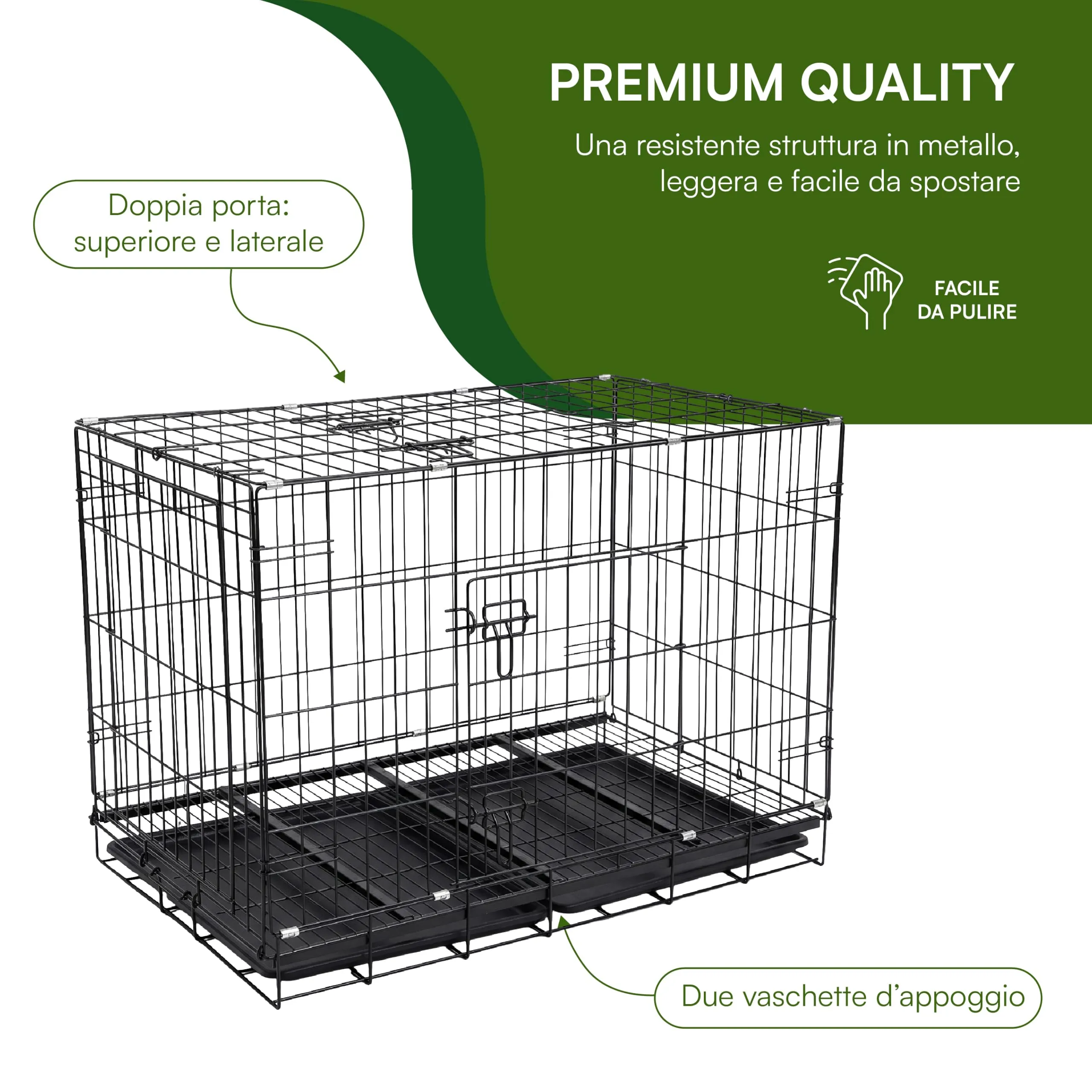Baroni Home Gabbia per Cani e Gatti in Metallo Pieghevole, Trasportino con Doppia Porta Superiore e Laterale, Vaschetta Estraibile, Struttura Richiudibile e Salvaspazio, 100x60x70cm - immagine 6