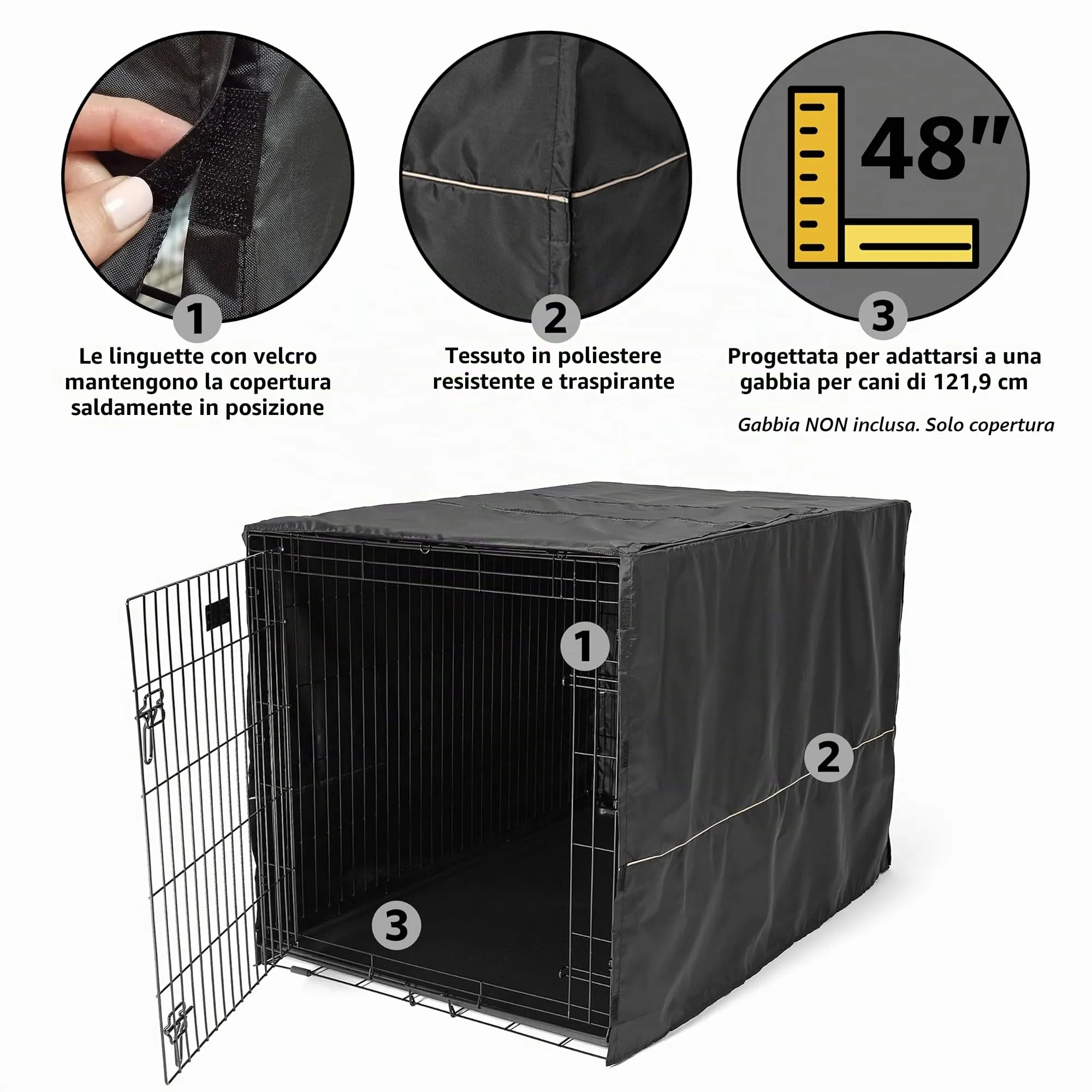 MidWest Homes for Pets Copertura per gabbia per cani XL, in poliestere nero, adatta alla maggior parte delle casse da 122 cm, lavabile in lavatrice, riduce l'abbaiare e la masticazione - immagine 4