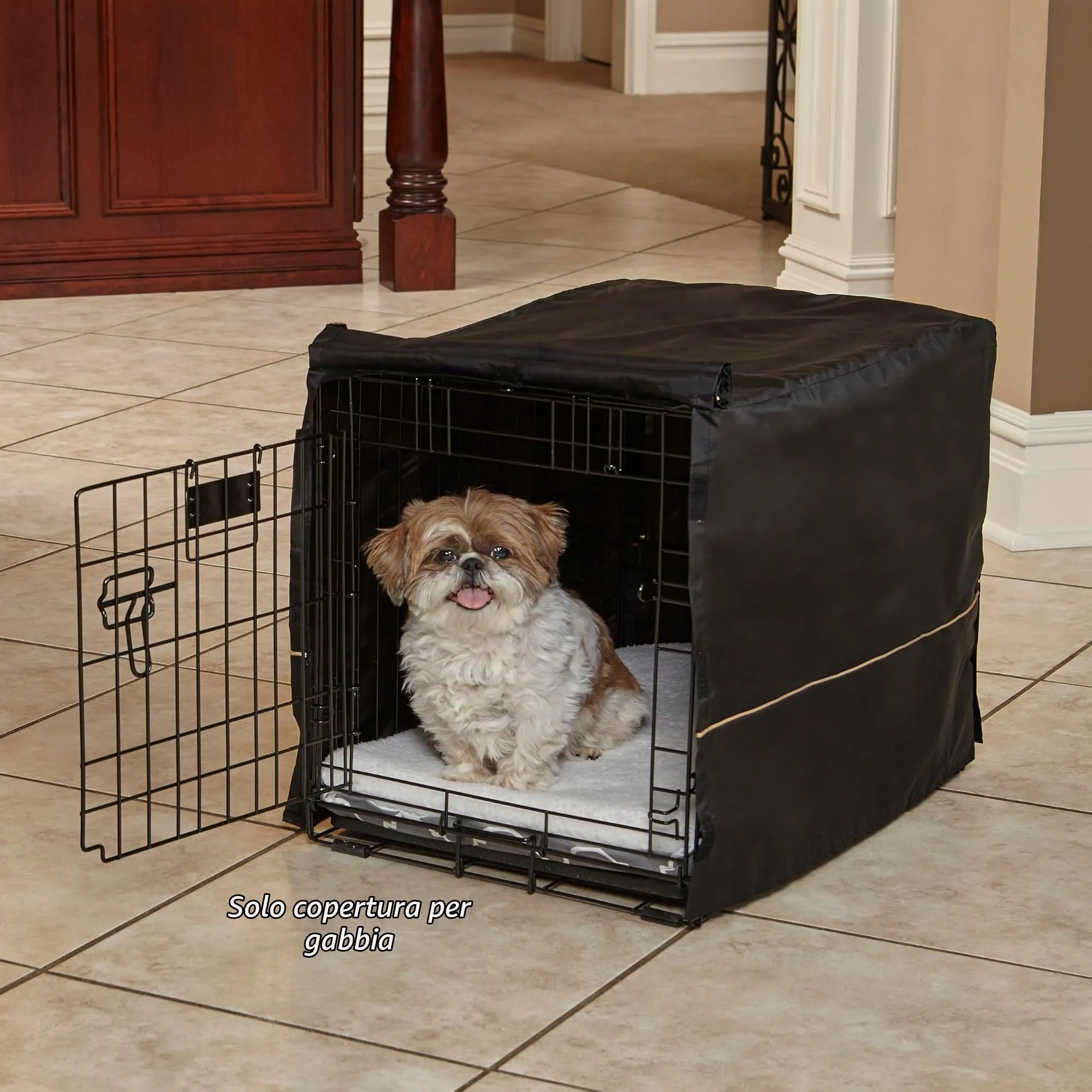 MidWest Homes for Pets Copertura per gabbia per cani piccoli, in poliestere nero, adatta alla maggior parte delle casse da 61 cm, lavabile in lavatrice, riduce l'abbaiare e la masticazione - immagine 2