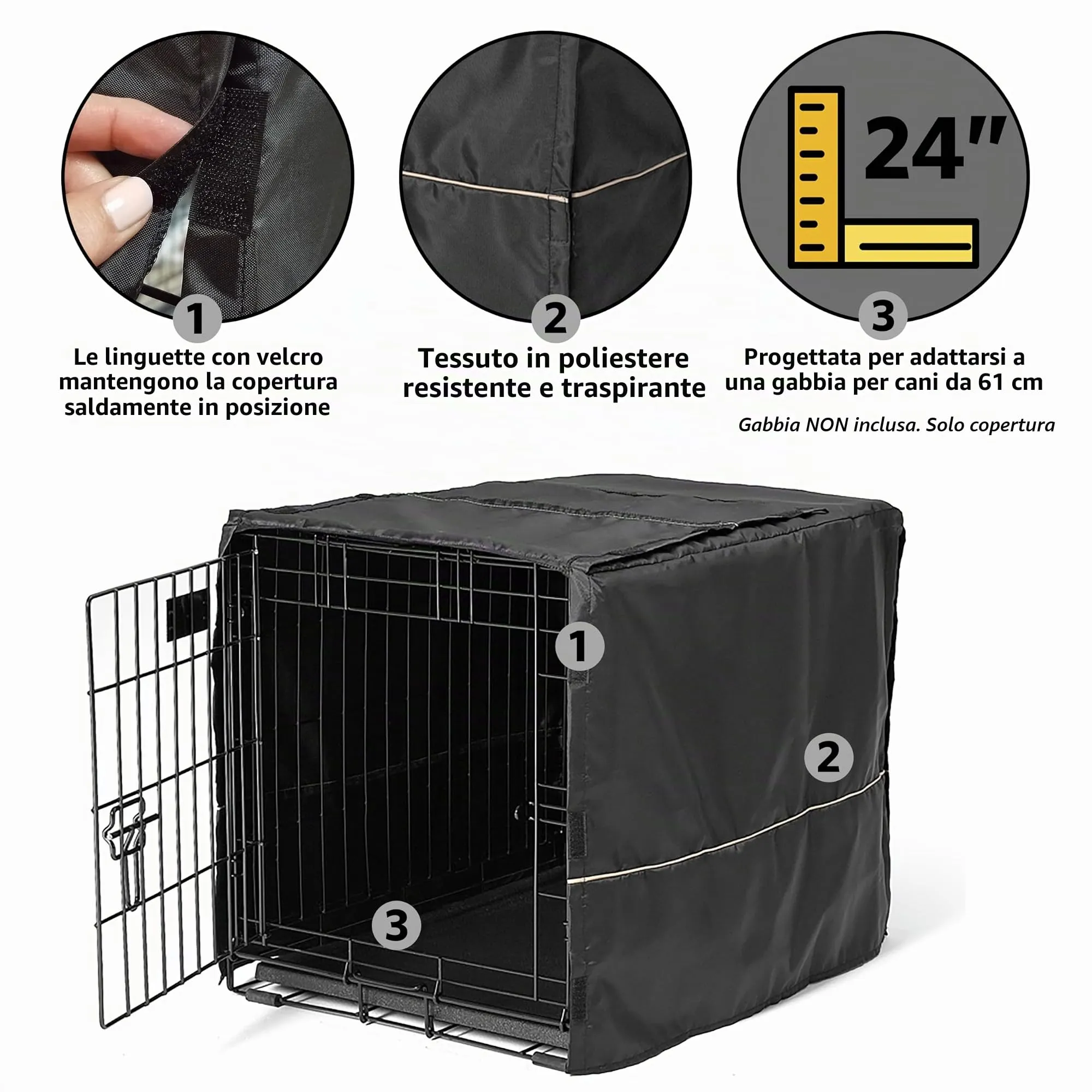 MidWest Homes for Pets Copertura per gabbia per cani piccoli, in poliestere nero, adatta alla maggior parte delle casse da 61 cm, lavabile in lavatrice, riduce l'abbaiare e la masticazione - immagine 4