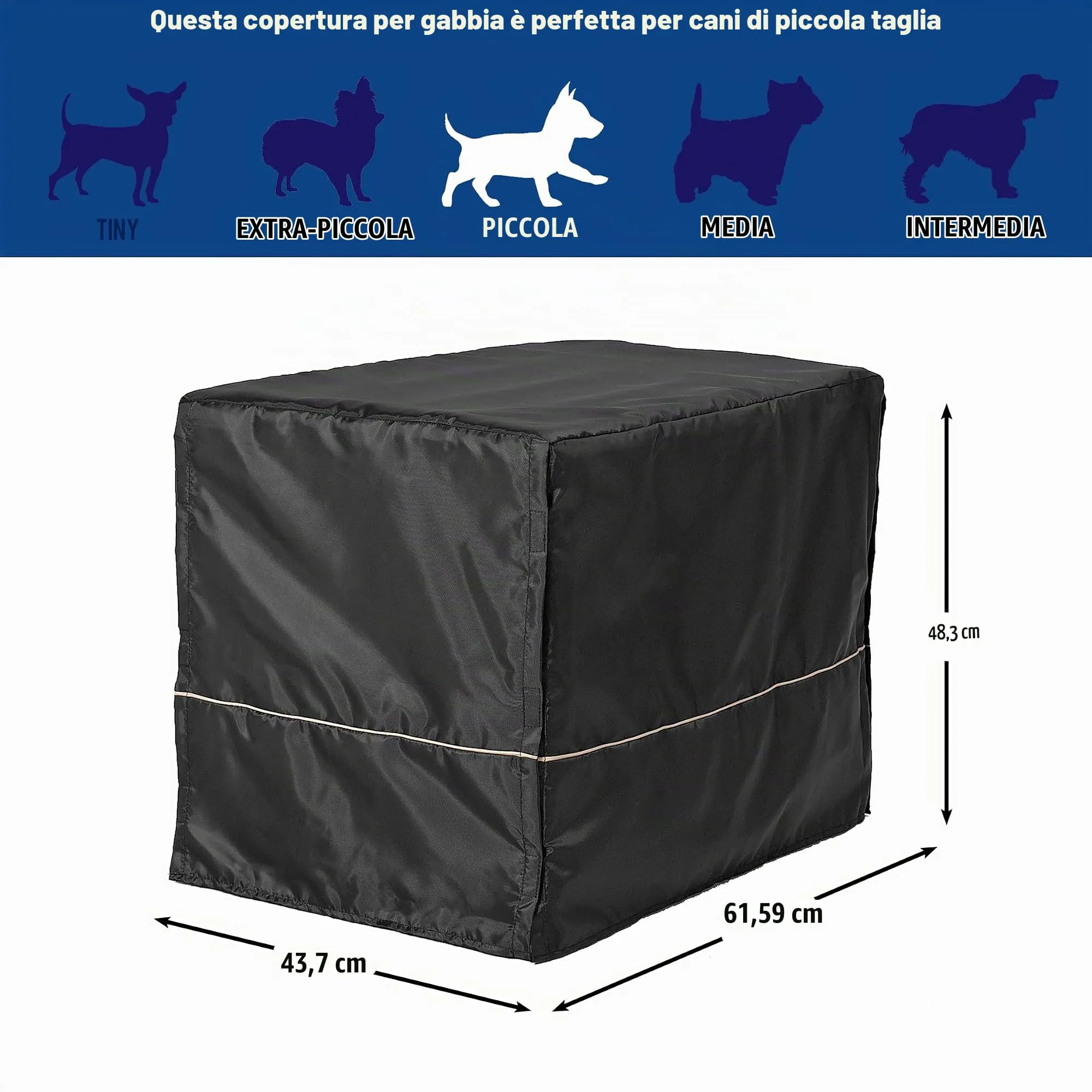MidWest Homes for Pets Copertura per gabbia per cani piccoli, in poliestere nero, adatta alla maggior parte delle casse da 61 cm, lavabile in lavatrice, riduce l'abbaiare e la masticazione - immagine 6