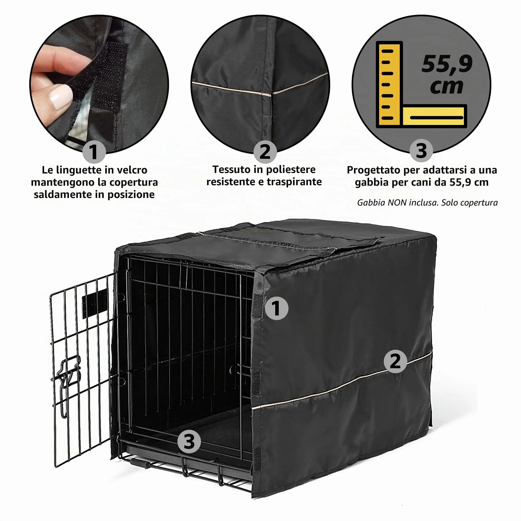 MidWest Homes for Pets Copertura per gabbia per cani XS, in poliestere nero, adatta alla maggior parte delle casse da 59 cm, lavabile in lavatrice, riduce l'abbaiare e la masticazione - immagine 3