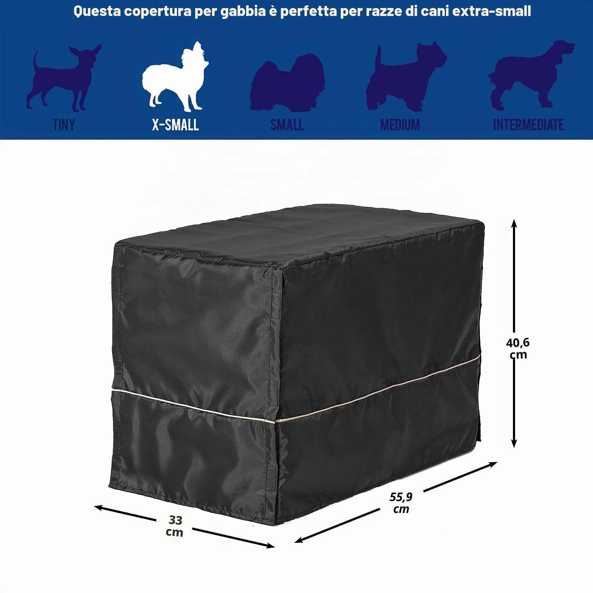 MidWest Homes for Pets Copertura per gabbia per cani XS, in poliestere nero, adatta alla maggior parte delle casse da 59 cm, lavabile in lavatrice, riduce l'abbaiare e la masticazione - immagine 4
