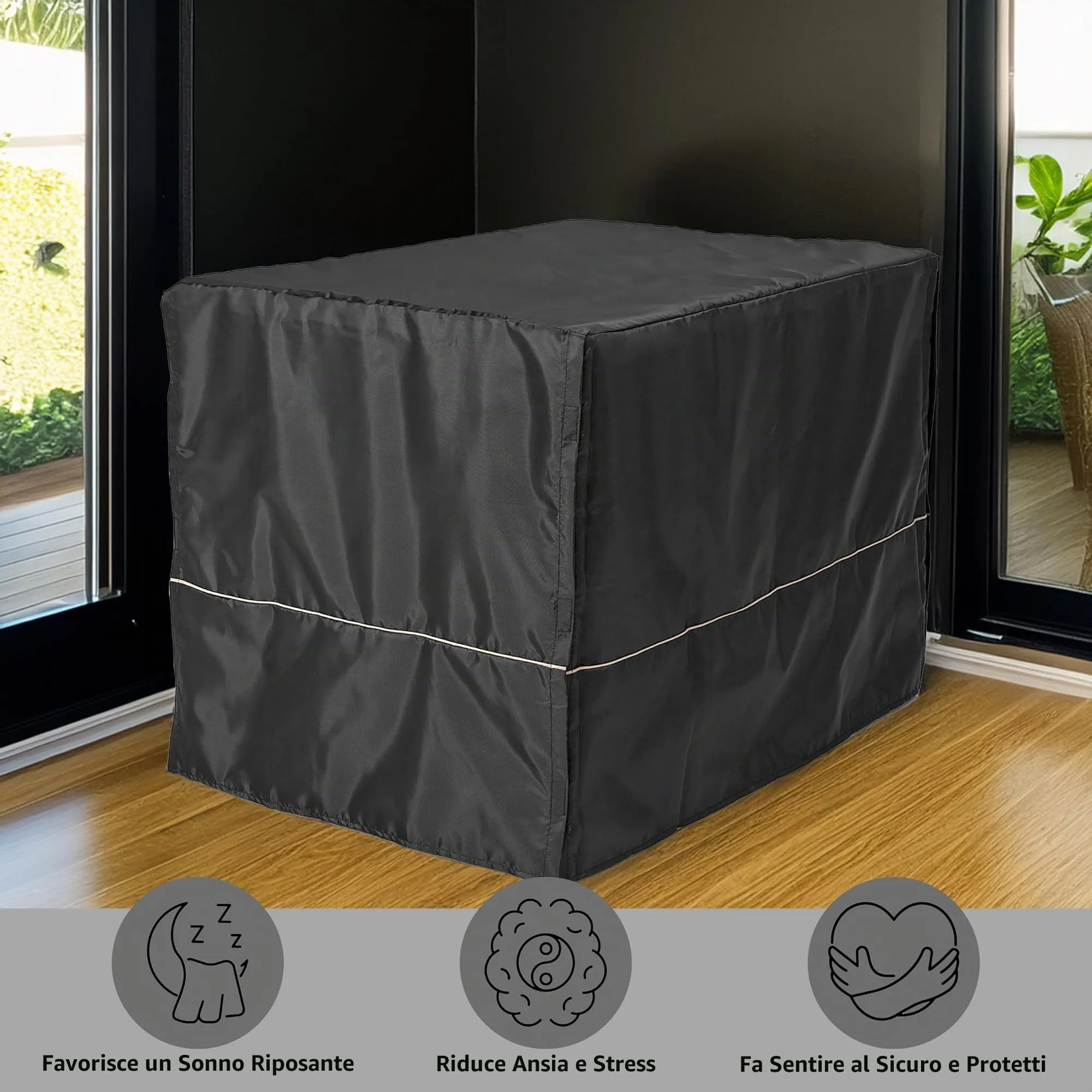 MidWest Homes for Pets Copertura per gabbia per cani medi, in poliestere nero, adatta alla maggior parte delle casse da 91 cm, lavabile in lavatrice, riduce l'abbaiare e la masticazione - immagine 2