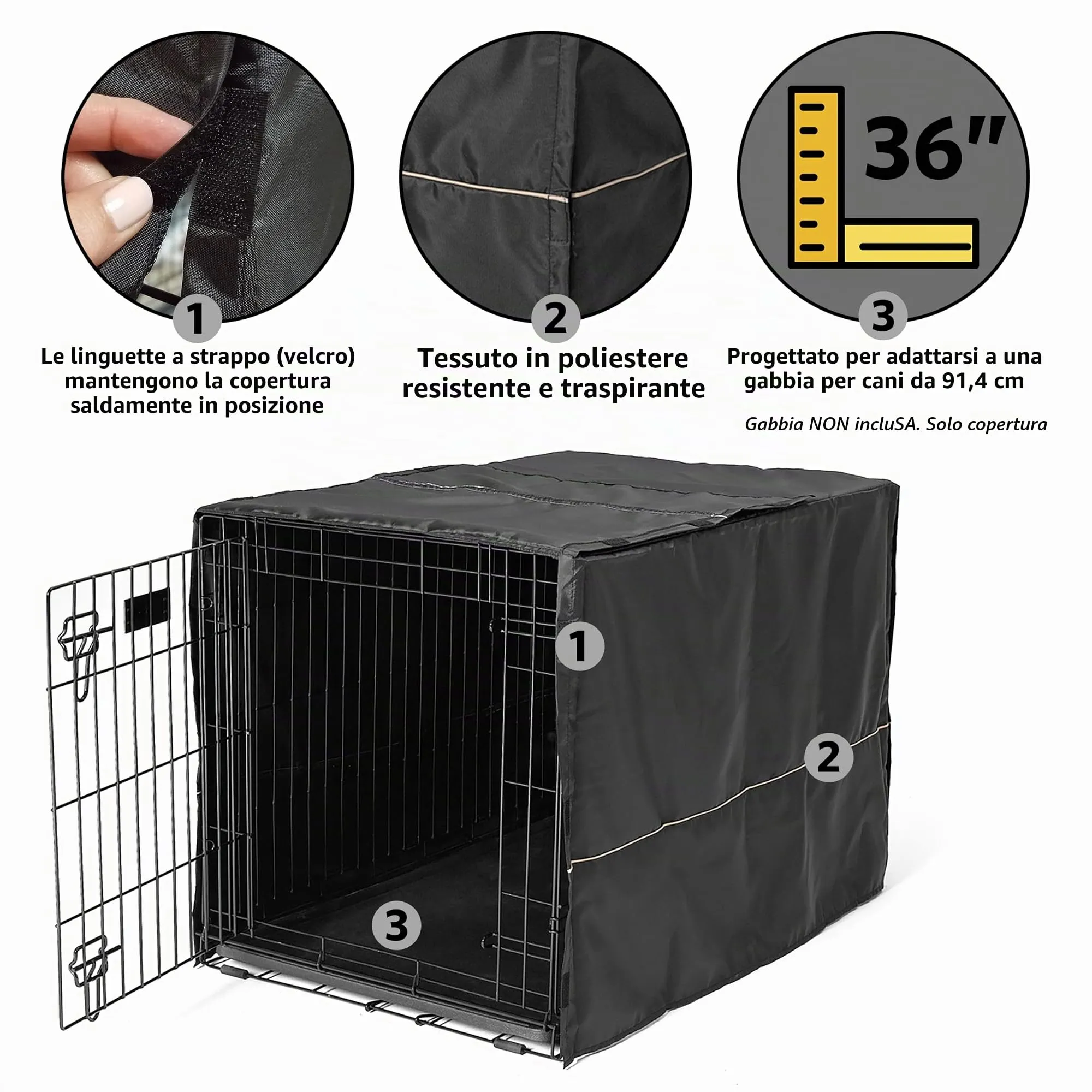 MidWest Homes for Pets Copertura per gabbia per cani medi, in poliestere nero, adatta alla maggior parte delle casse da 91 cm, lavabile in lavatrice, riduce l'abbaiare e la masticazione - immagine 3