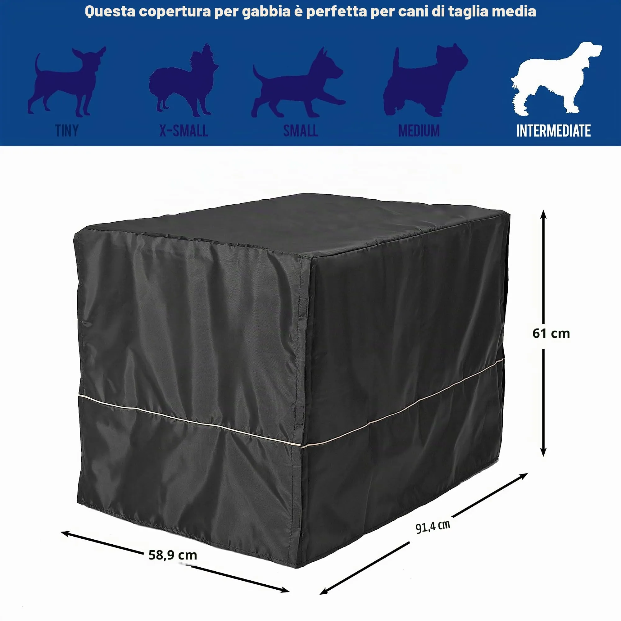 MidWest Homes for Pets Copertura per gabbia per cani medi, in poliestere nero, adatta alla maggior parte delle casse da 91 cm, lavabile in lavatrice, riduce l'abbaiare e la masticazione - immagine 5