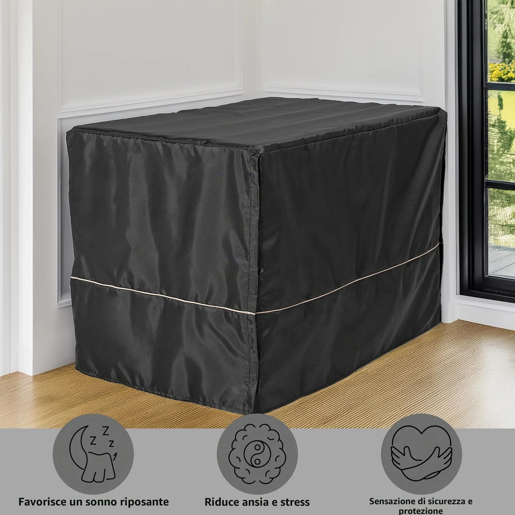 MidWest Homes for Pets Copertura per gabbia per cani medi, in poliestere nero, adatta alla maggior parte delle casse da 76 cm, lavabile in lavatrice, riduce l'abbaiare e la masticazione - immagine 3
