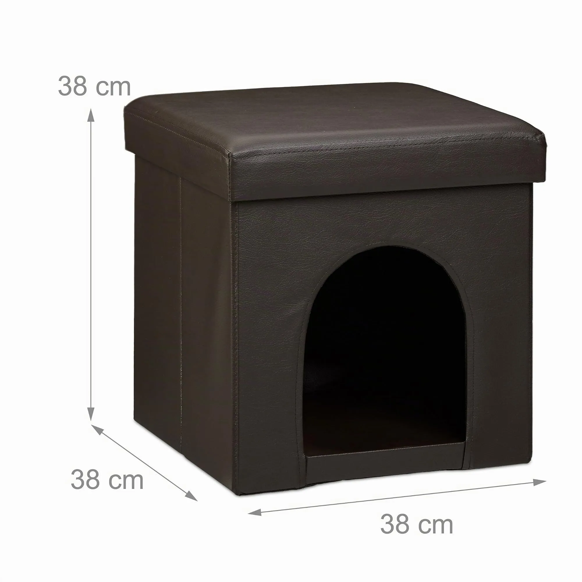 Relaxdays Cuccia Puff Pieghevole per Cane/Gatto, Finta Pelle, 38 X 38 X 38 cm, Nero - immagine 4
