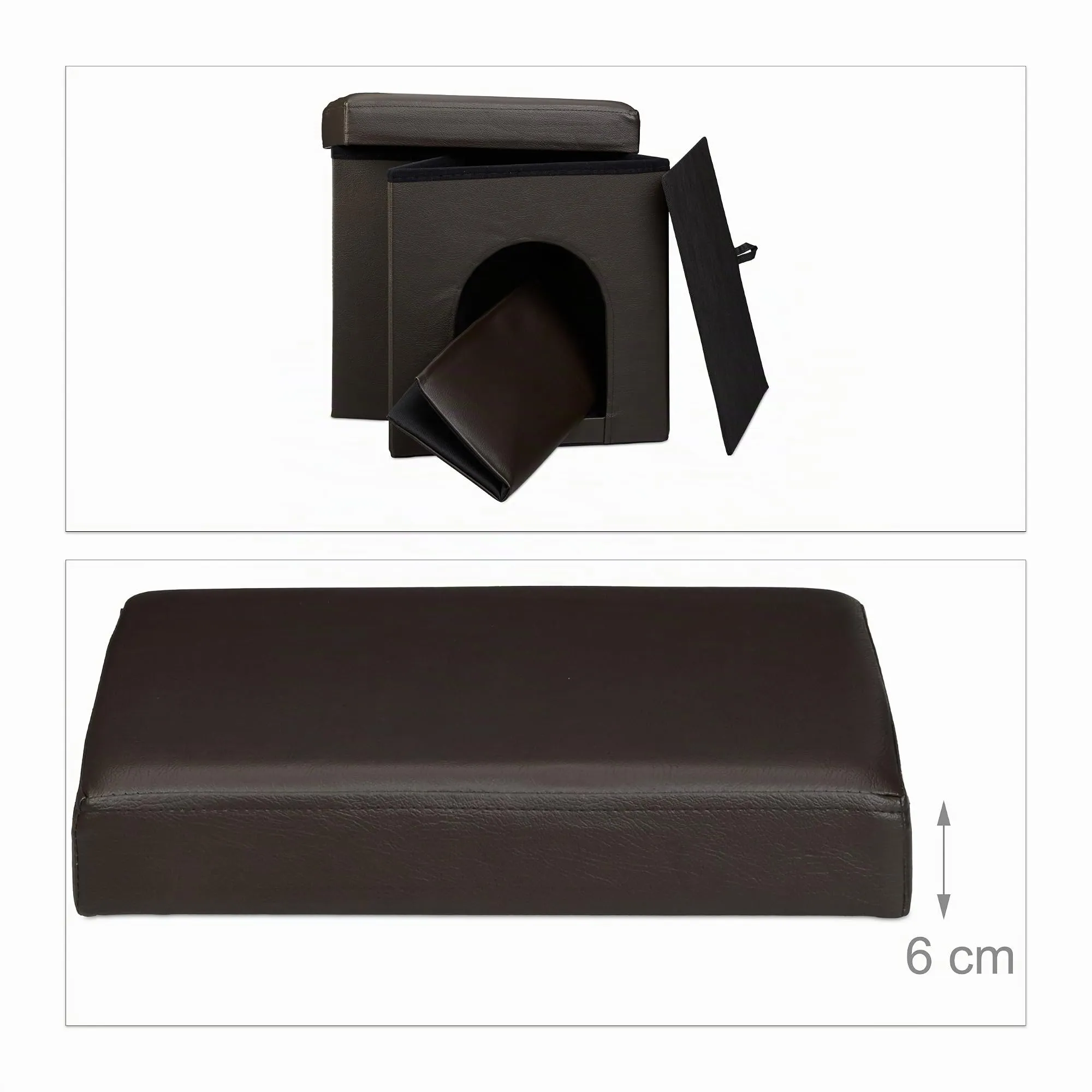 Relaxdays Cuccia Puff Pieghevole per Cane/Gatto, Finta Pelle, 38 X 38 X 38 cm, Nero - immagine 5