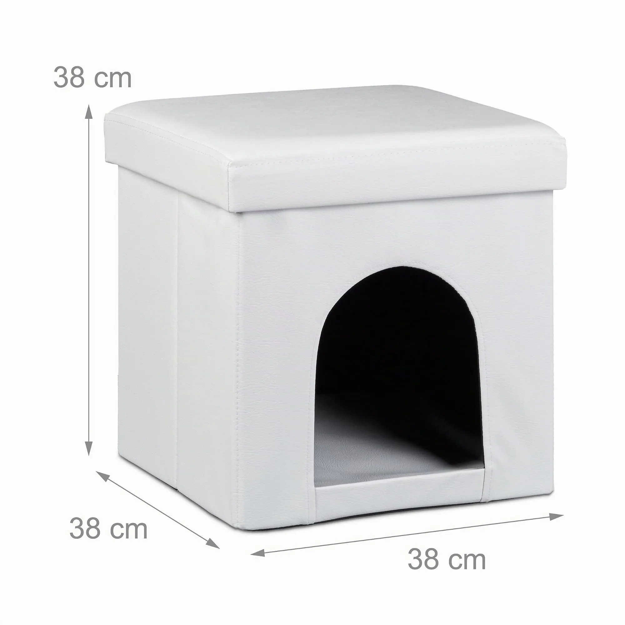 Relaxdays Cuccia Puff Pieghevole per Cane/Gatto, Finta Pelle, 38 X 38 X 38 cm, Bianco - immagine 4