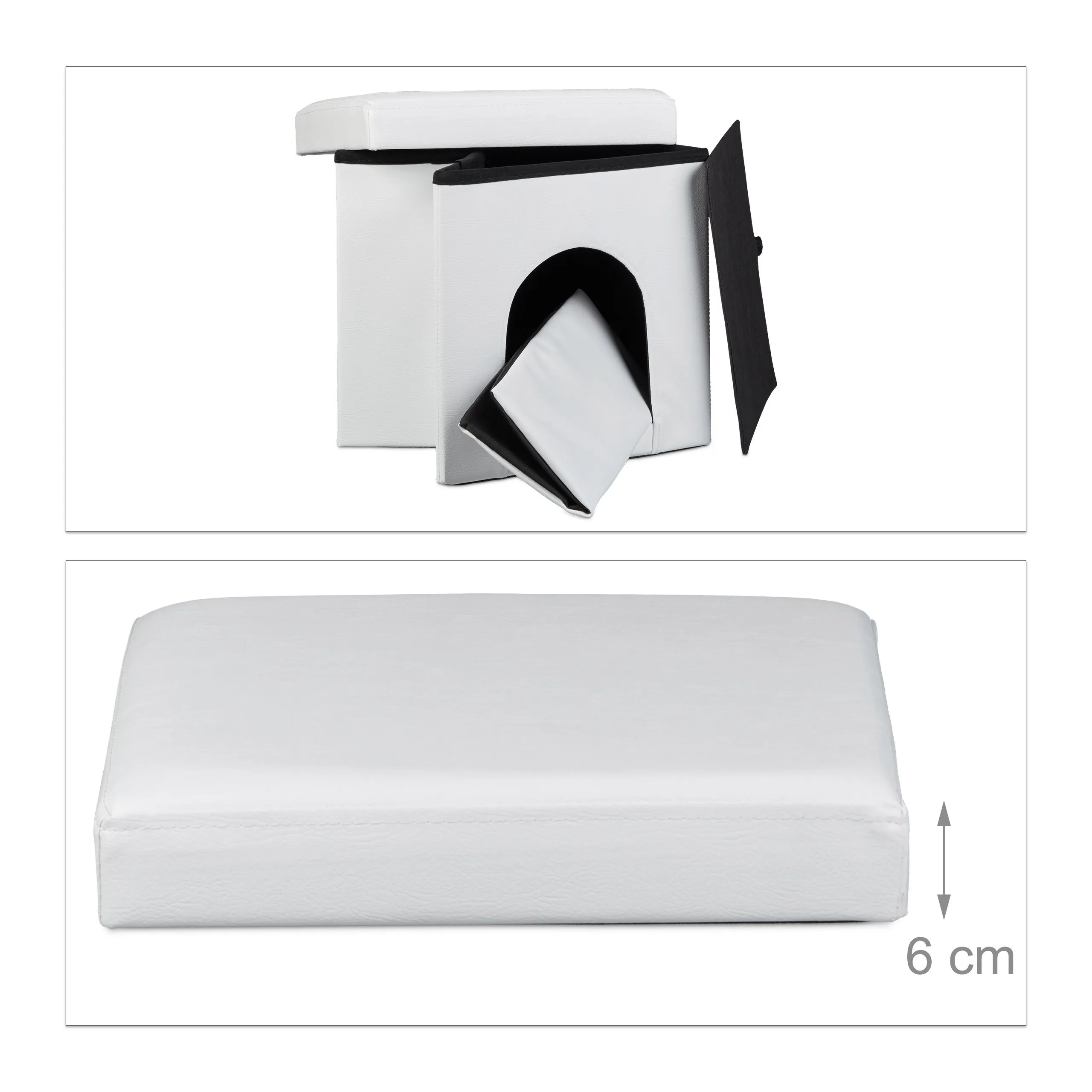 Relaxdays Cuccia Puff Pieghevole per Cane/Gatto, Finta Pelle, 38 X 38 X 38 cm, Bianco - immagine 5