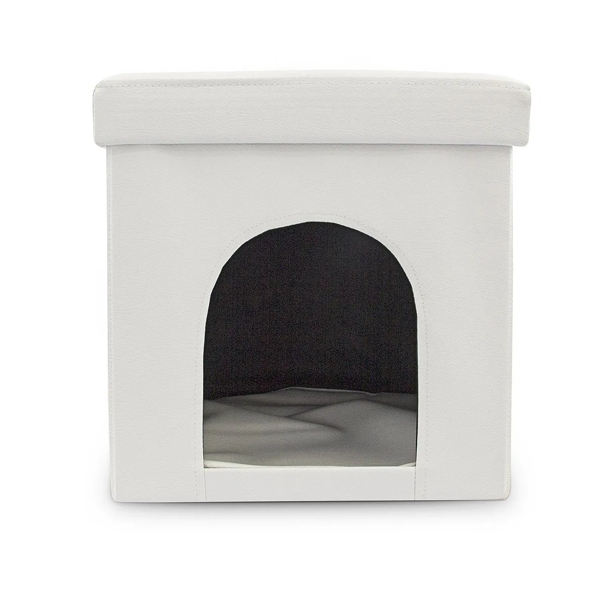Relaxdays Cuccia Puff Pieghevole per Cane/Gatto, Finta Pelle, 38 X 38 X 38 cm, Bianco - immagine 8